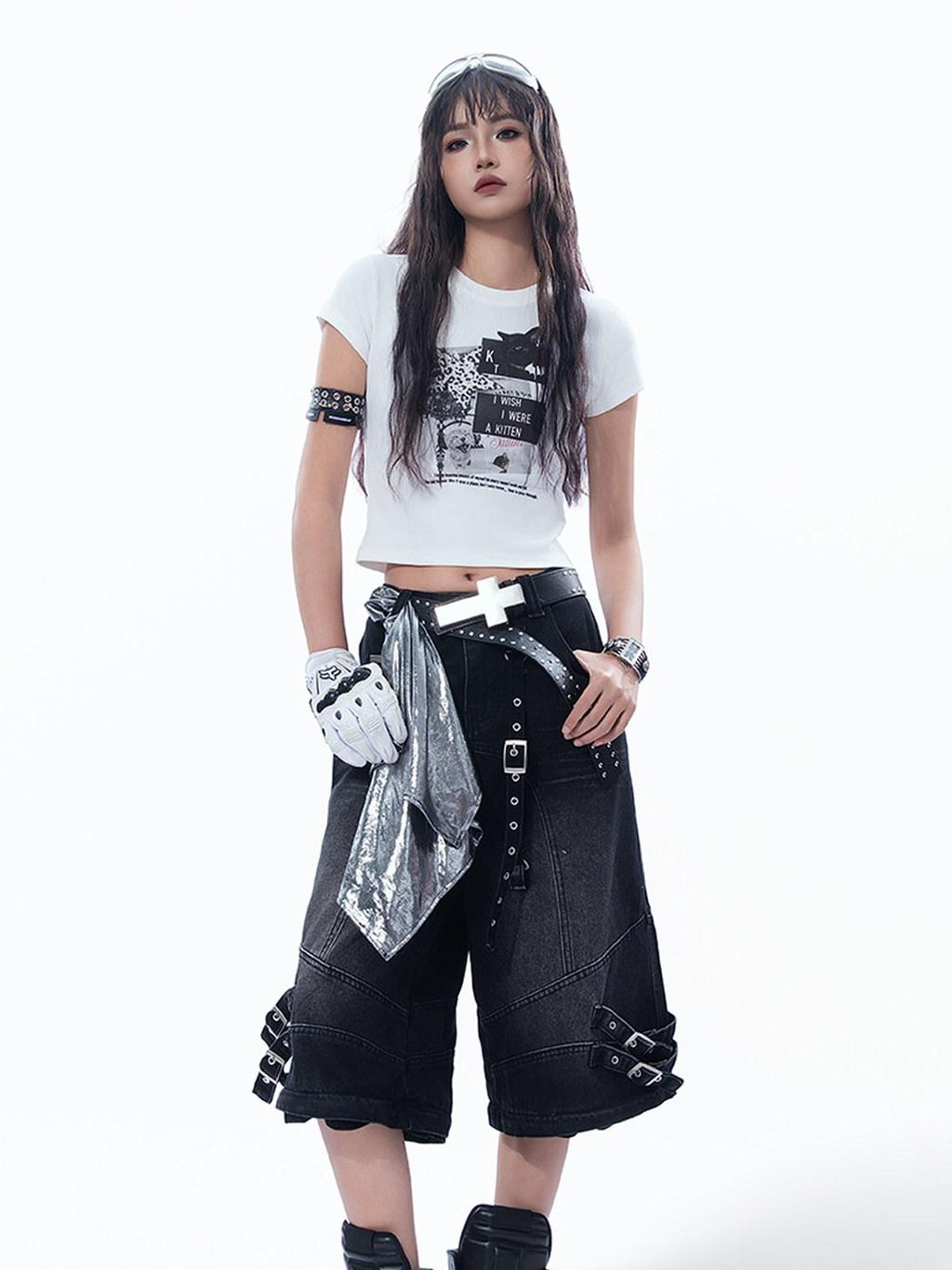 MOGONGSHE Vintage Patchwork Black Cat Bat Y2k Leopard Print Short Sleeve Women's Crop Tops