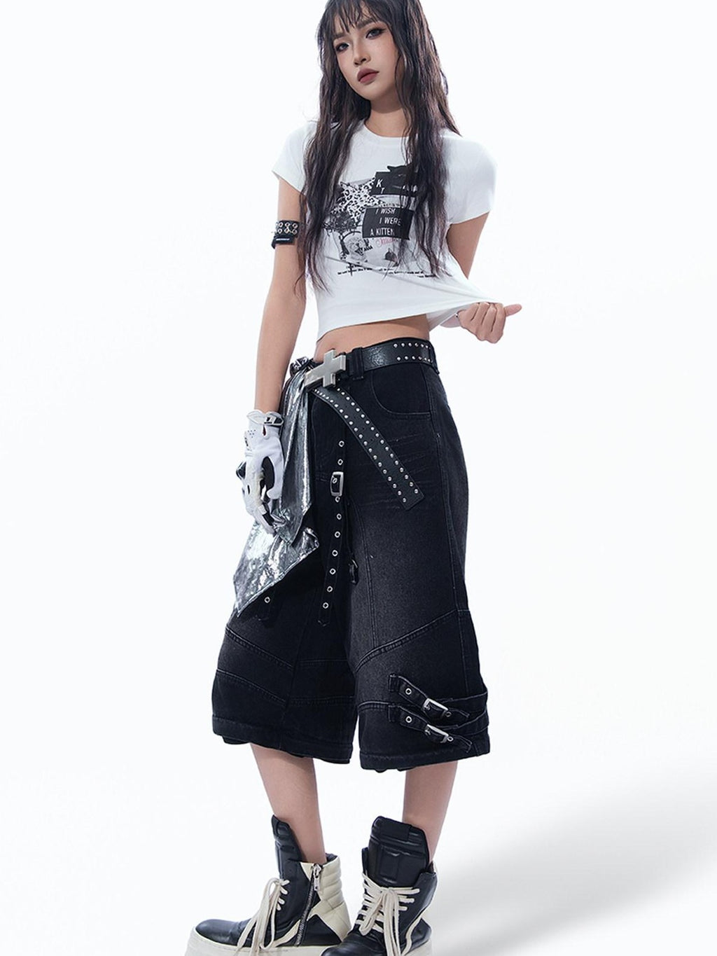 MOGONGSHE Vintage Patchwork Black Cat Bat Y2k Leopard Print Short Sleeve Women's Crop Tops