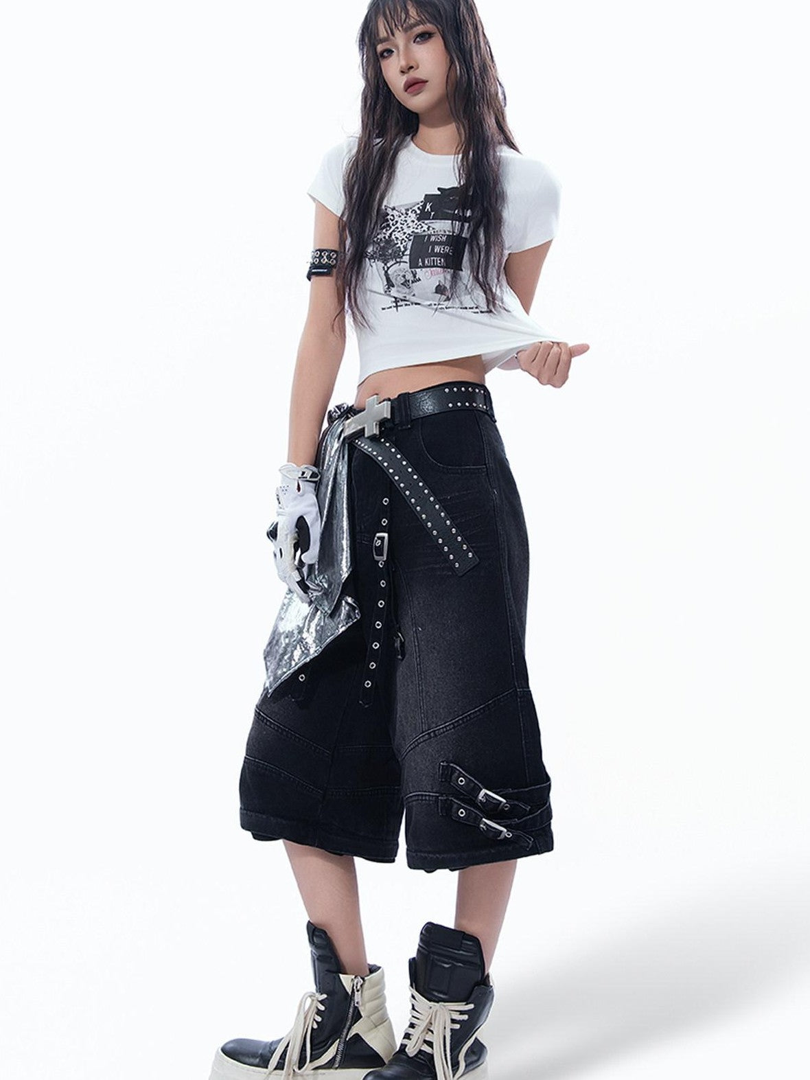 MOGONGSHE Vintage Patchwork Black Cat Bat Y2k Leopard Print Short Sleeve Women's Crop Tops