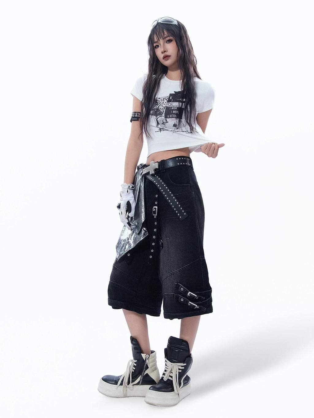 MOGONGSHE Vintage Patchwork Black Cat Bat Y2k Leopard Print Short Sleeve Women's Crop Tops