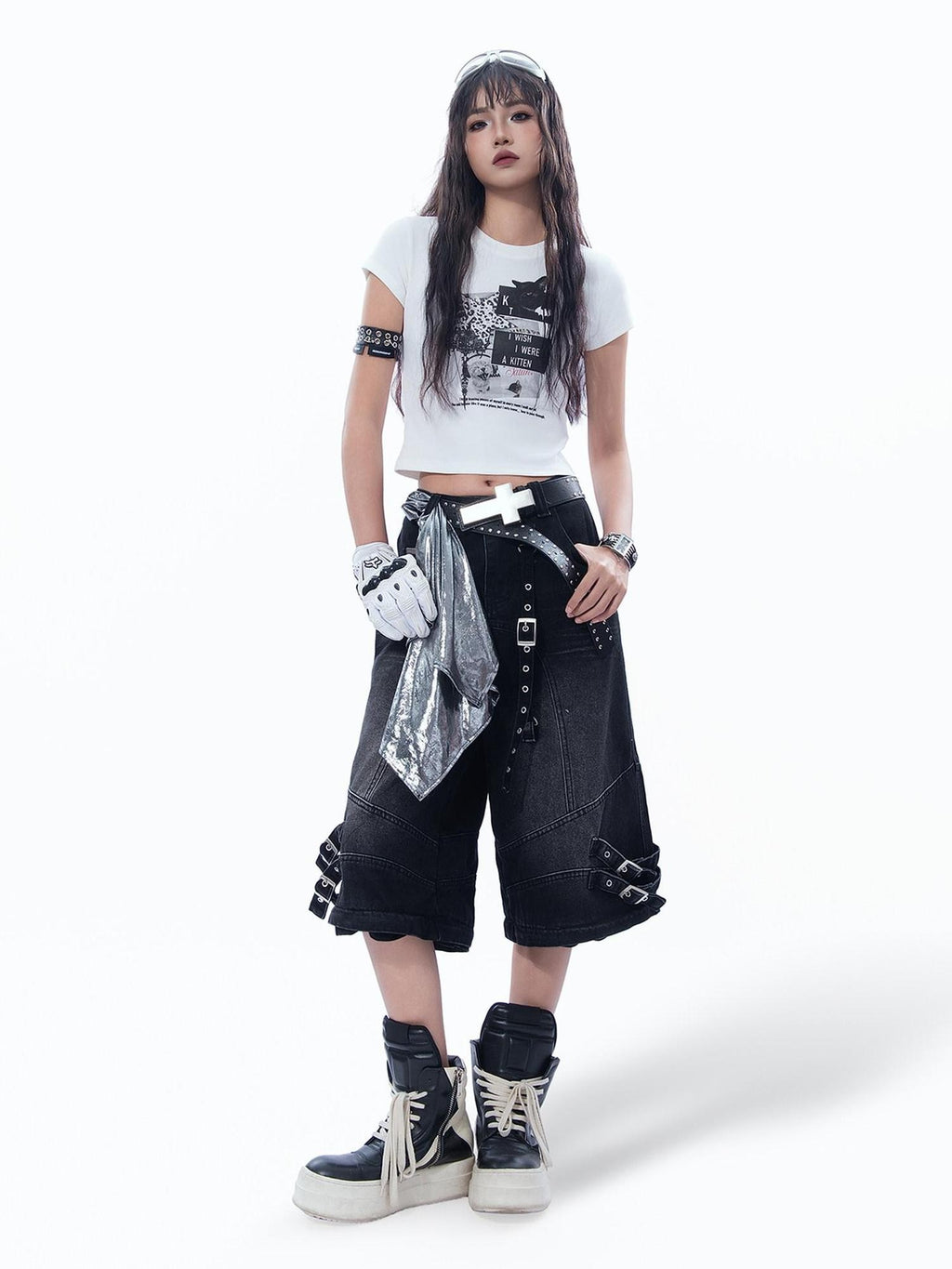 MOGONGSHE Vintage Patchwork Black Cat Bat Y2k Leopard Print Short Sleeve Women's Crop Tops