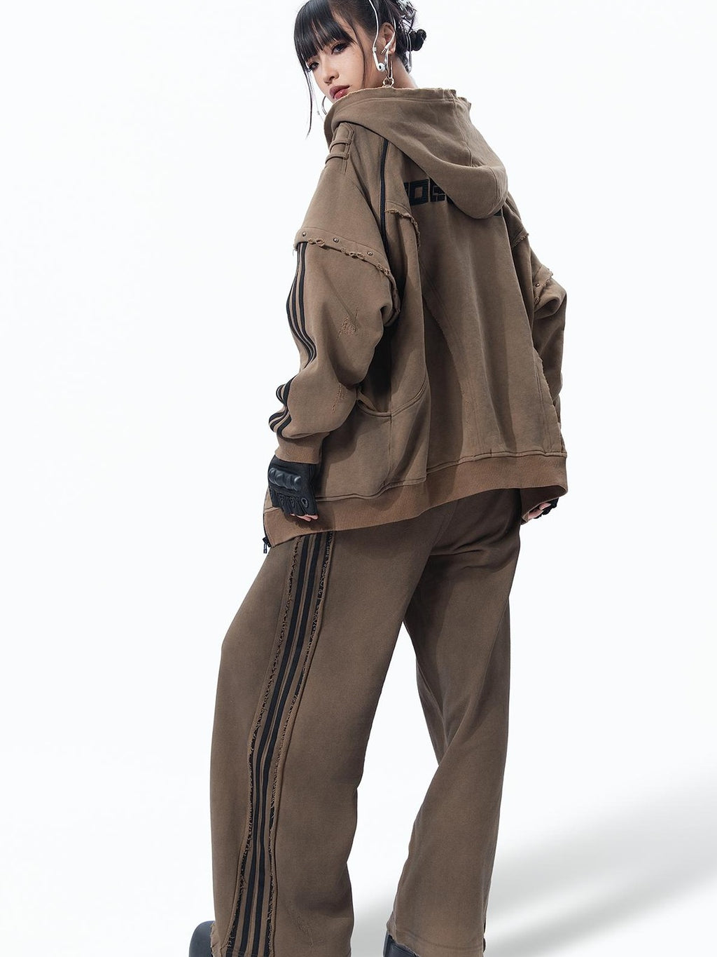 MOGONGSHE Vintage Striped Embroidered Spliced Straight Leg Women's Cotton Sweatpants