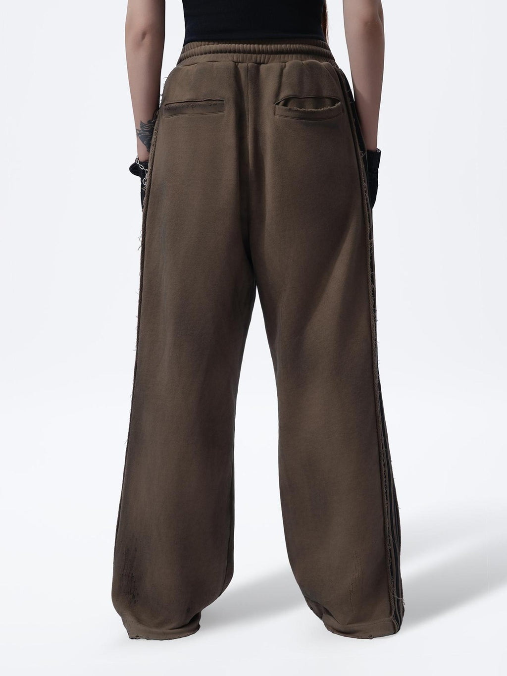 MOGONGSHE Vintage Striped Embroidered Spliced Straight Leg Women's Cotton Sweatpants