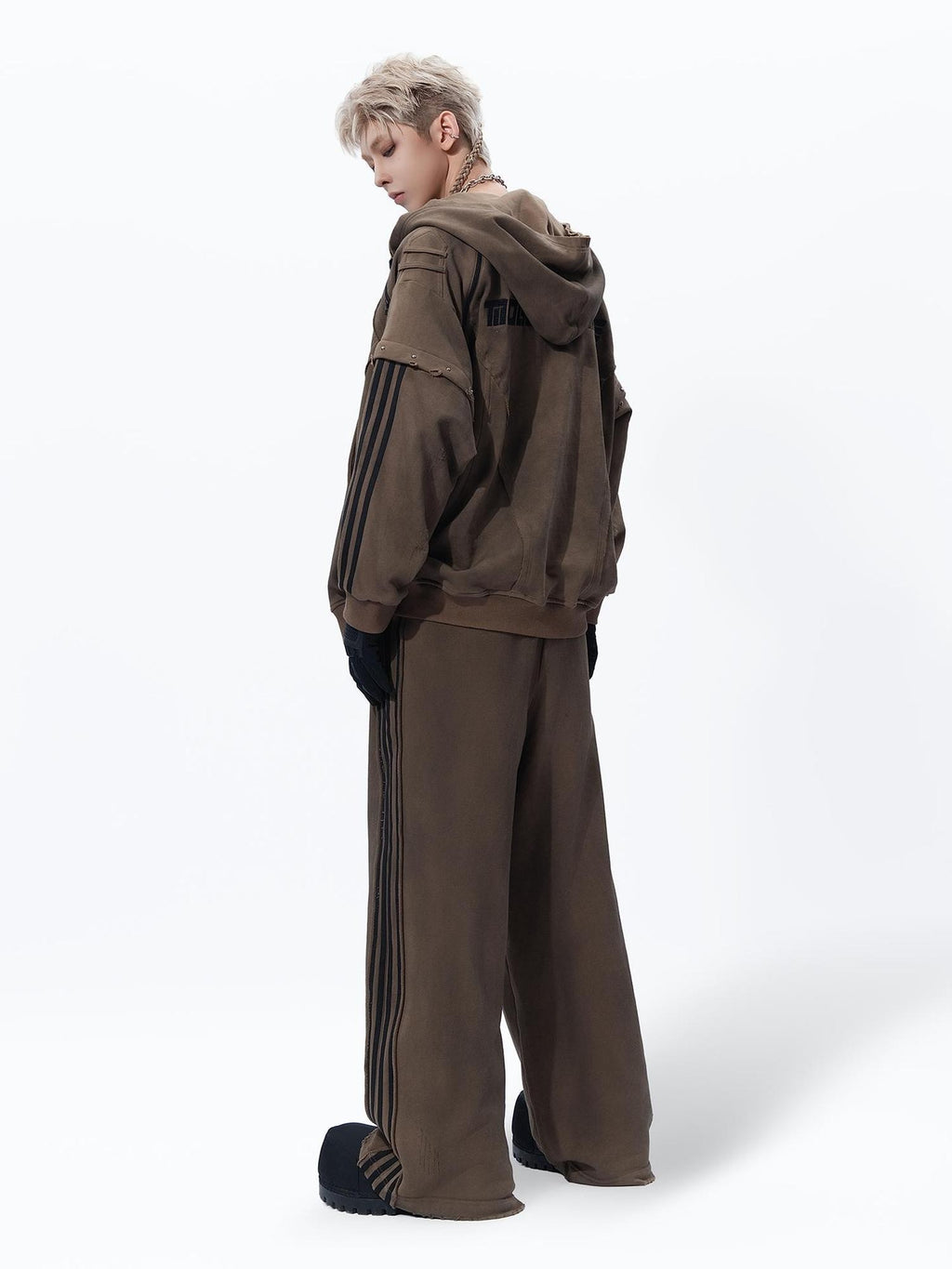 MOGONGSHE Vintage Striped Embroidered Spliced Straight Leg Women's Cotton Sweatpants