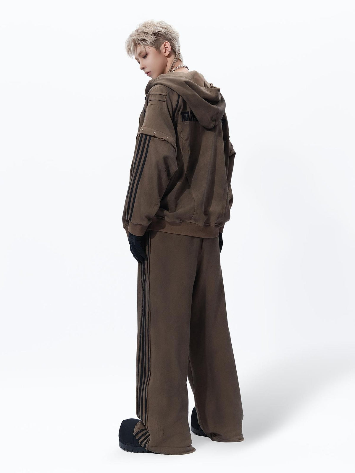 MOGONGSHE Vintage Striped Embroidered Spliced Straight Leg Women's Cotton Sweatpants