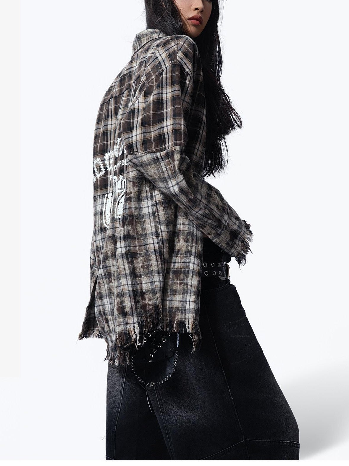 MOGONGSHE Washed Distressed Vintage Plaid Women's Oversized Long Sleeve Shirts