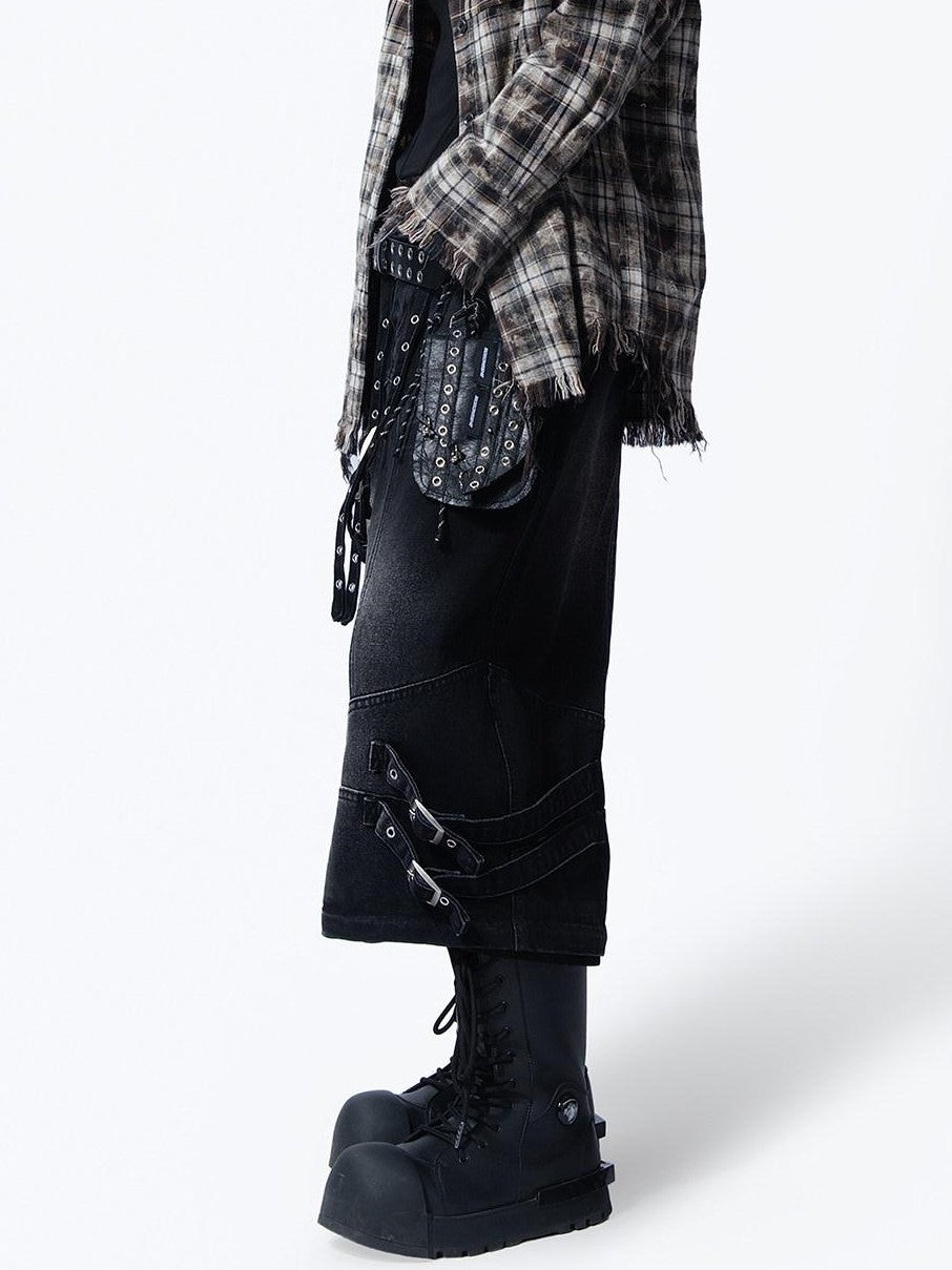 MOGONGSHE Washed Distressed Vintage Plaid Women's Oversized Long Sleeve Shirts