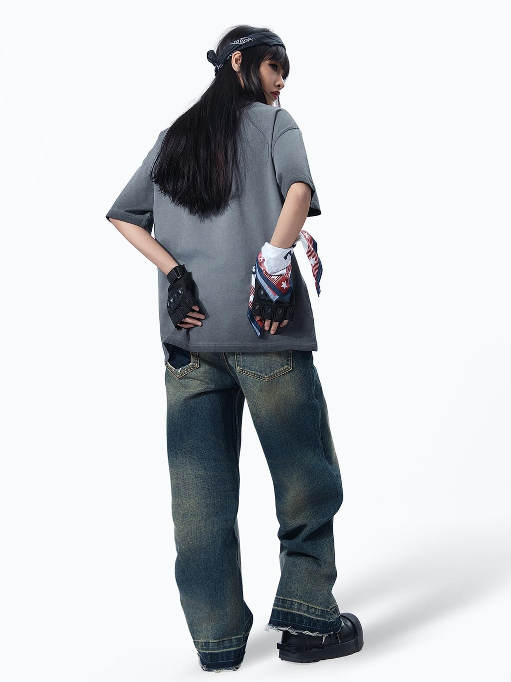 MOGONGSHE Washed Distressed Wide Leg Women's Cotton Denim Loose Jeans