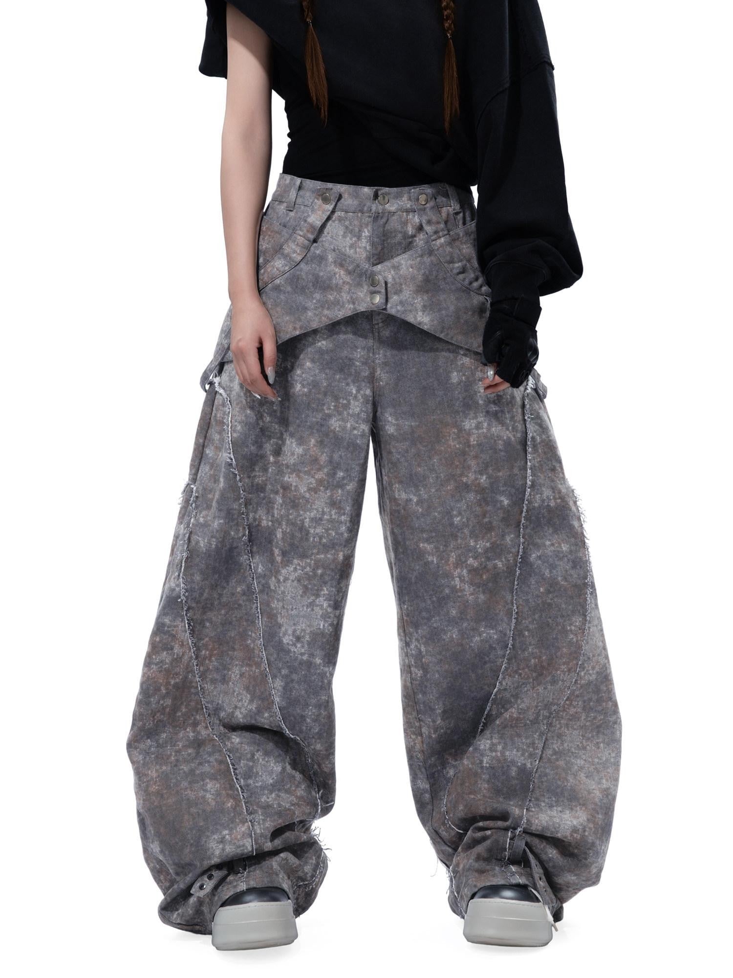 MOGONGSHE Wasteland Blade Detachable Women's Heavyweight Denim Wide-leg Jeans