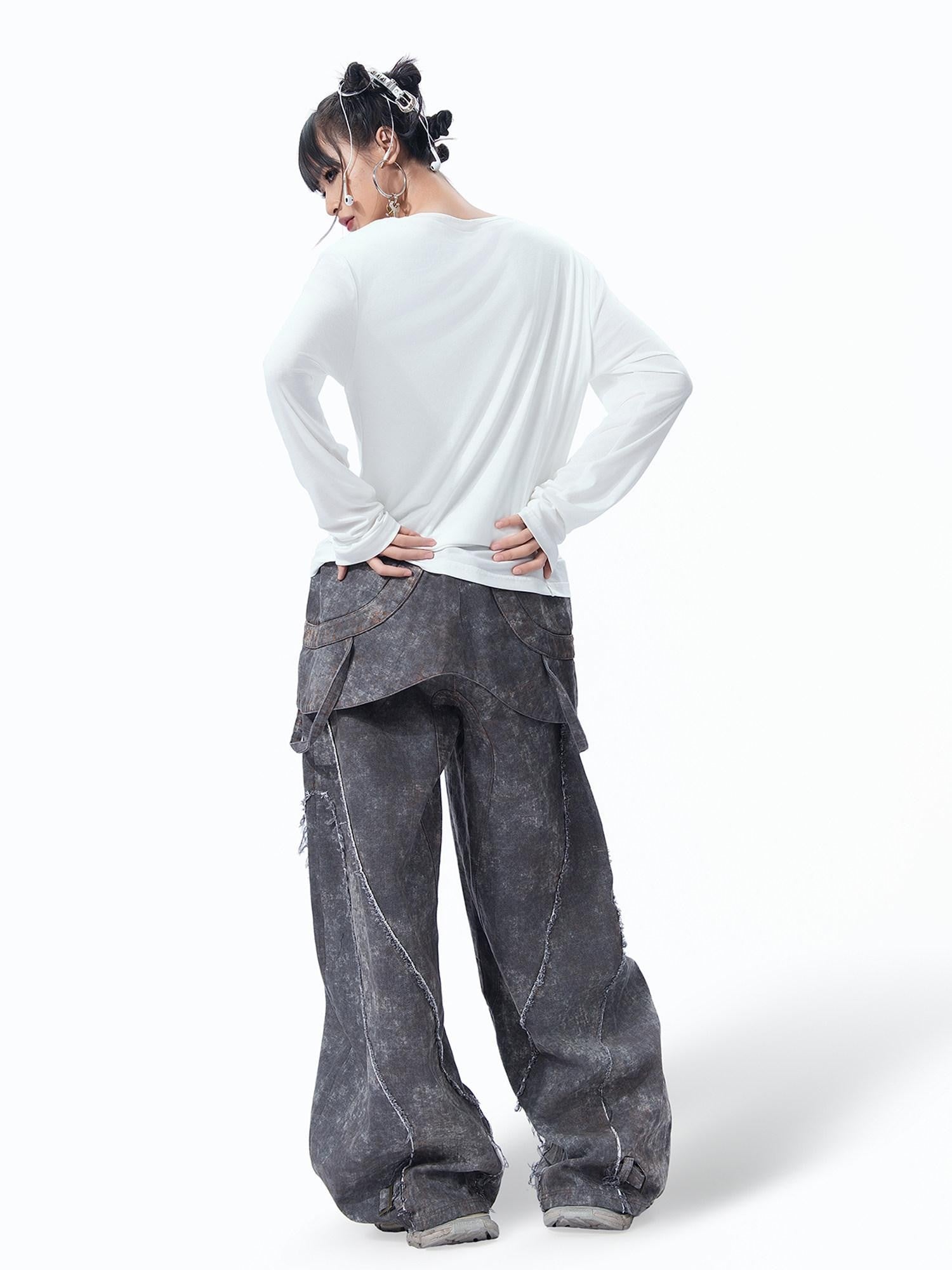 MOGONGSHE Wasteland Blade Detachable Women's Heavyweight Denim Wide-leg Jeans