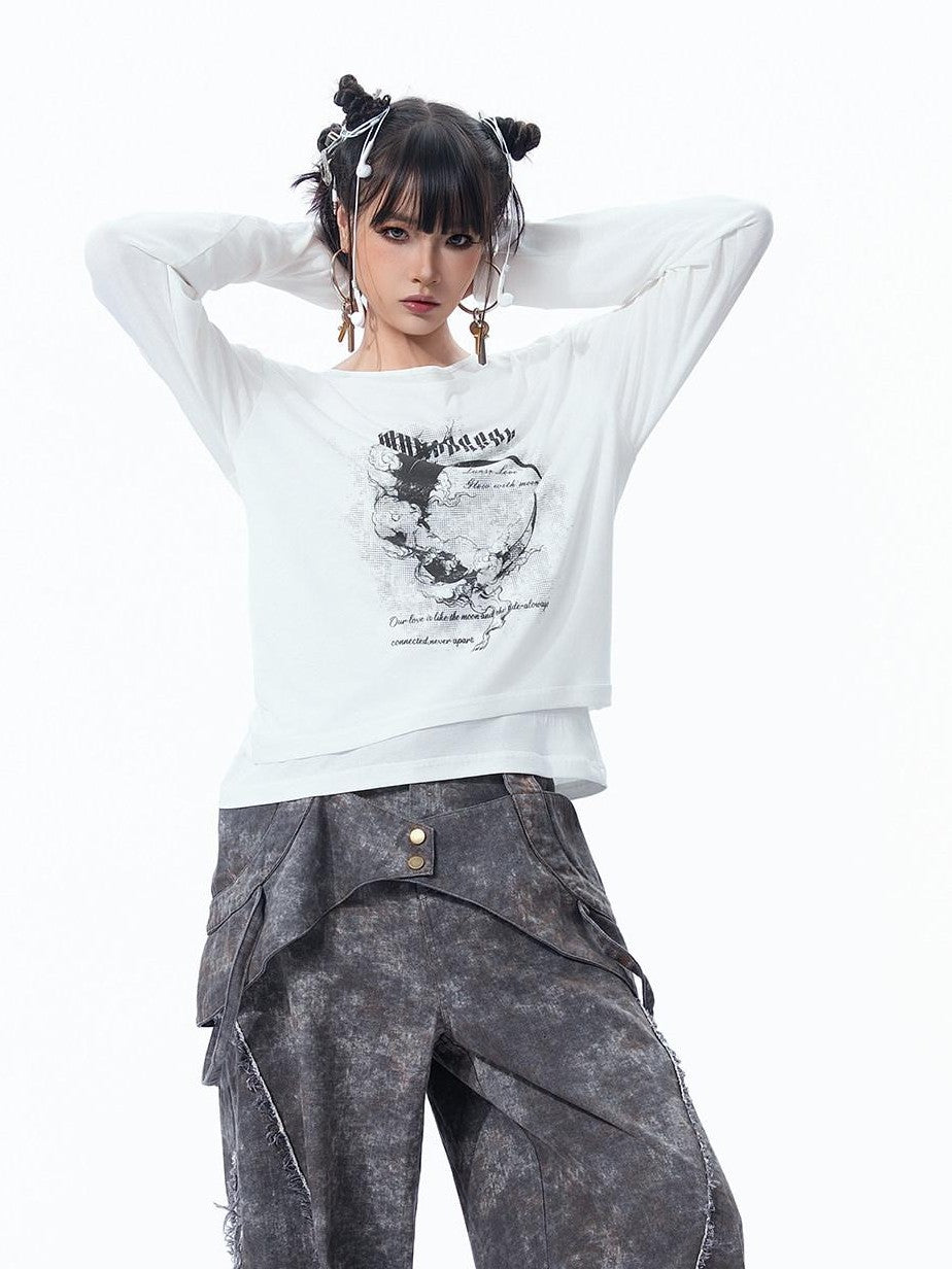 MOGONGSHE Wasteland Blade Detachable Women's Heavyweight Denim Wide-leg Jeans