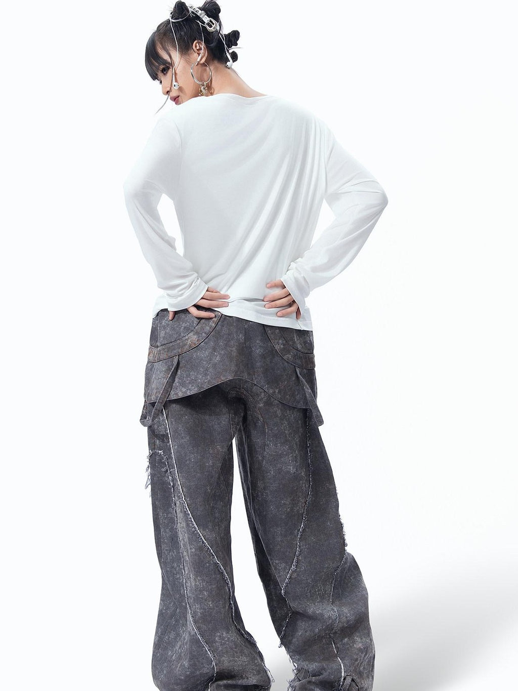 MOGONGSHE Wasteland Blade Detachable Women's Heavyweight Denim Wide-leg Jeans