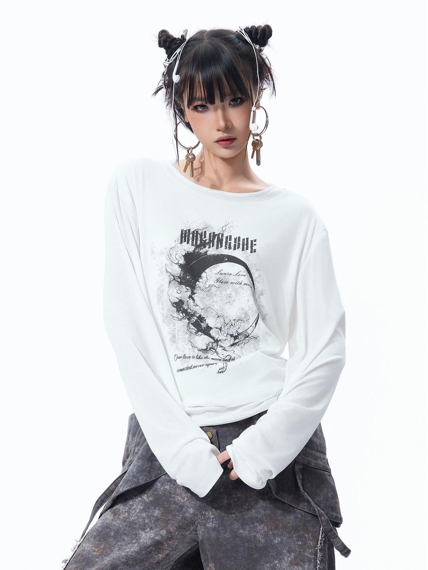 MOGONGSHE White American Print Uv Protection Women's Lightweight Loose Long Sleeve T-shirts