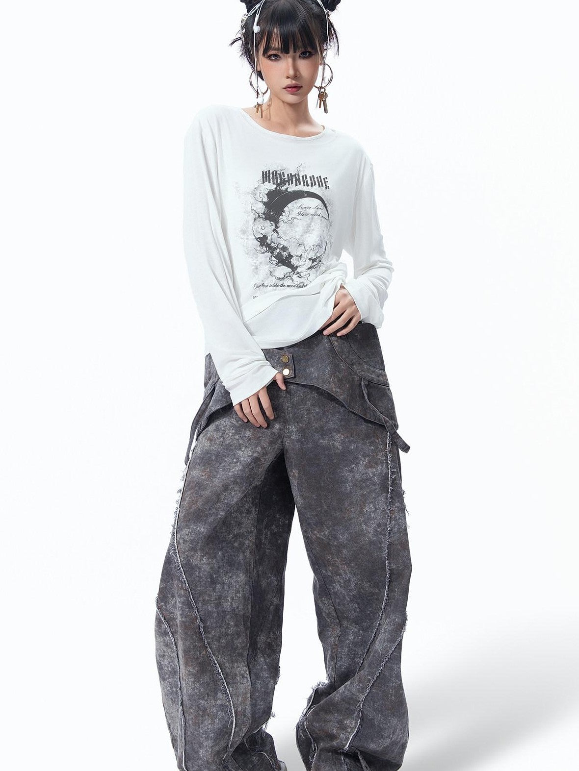 MOGONGSHE White American Print Uv Protection Women's Lightweight Loose Long Sleeve T-shirts