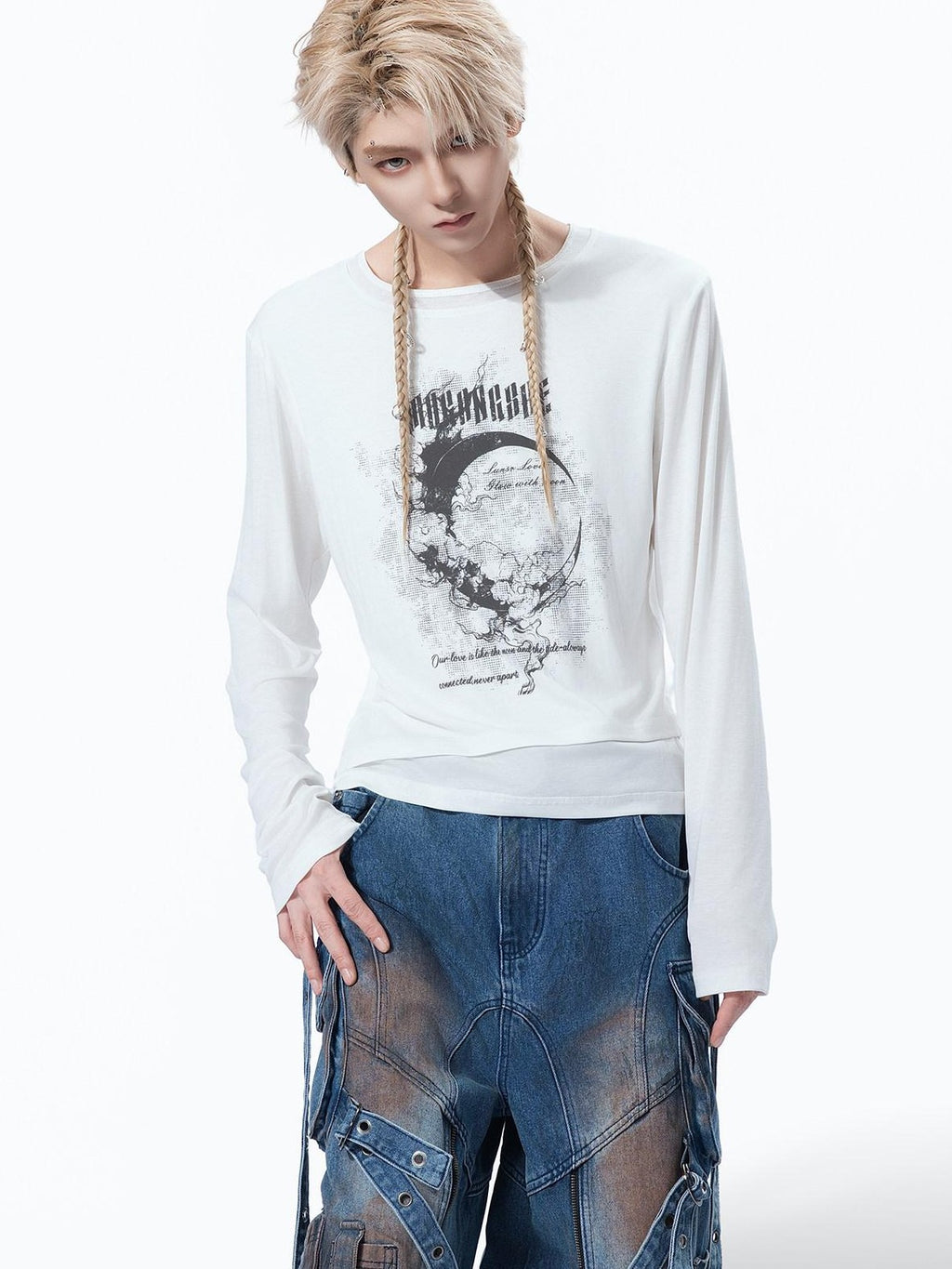 MOGONGSHE White American Print Uv Protection Women's Lightweight Loose Long Sleeve T-shirts
