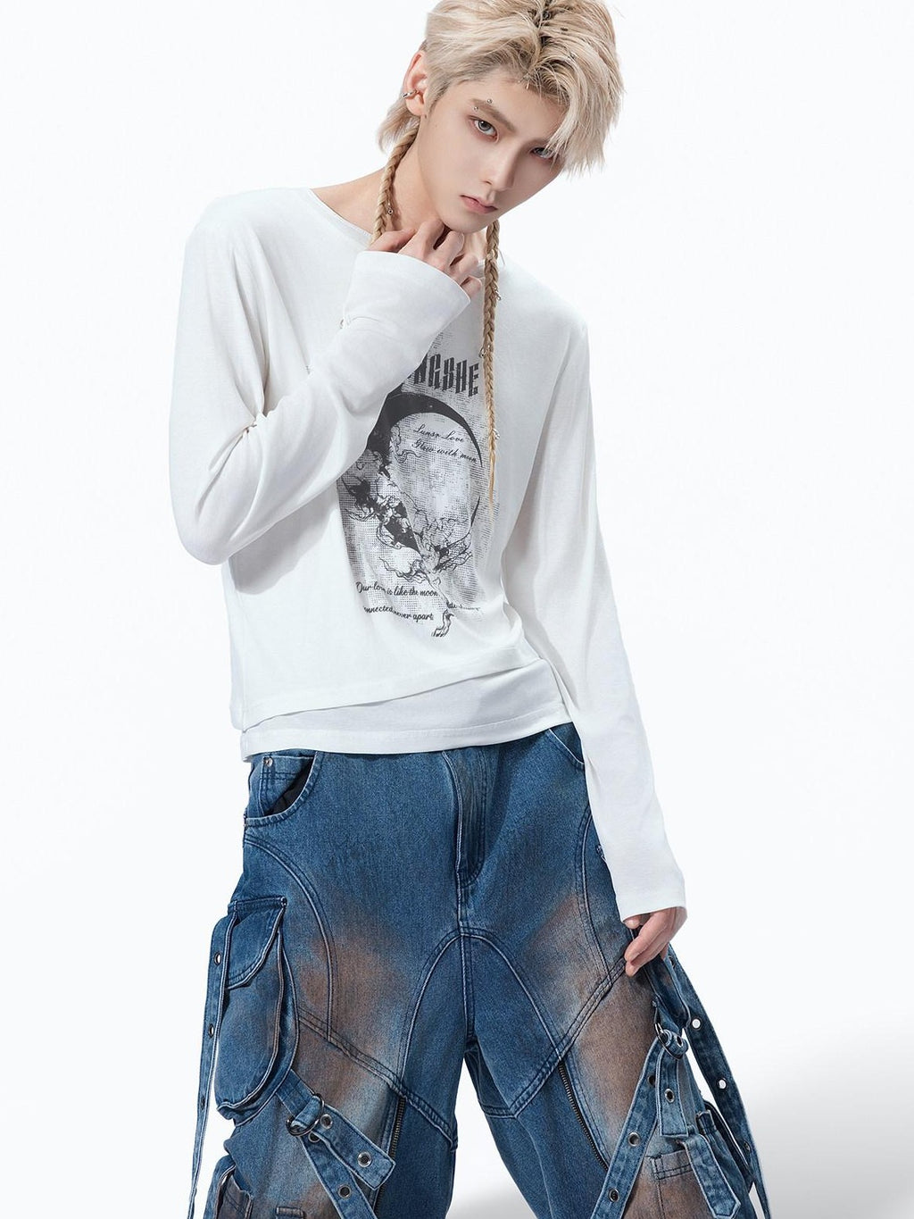 MOGONGSHE White American Print Uv Protection Women's Lightweight Loose Long Sleeve T-shirts