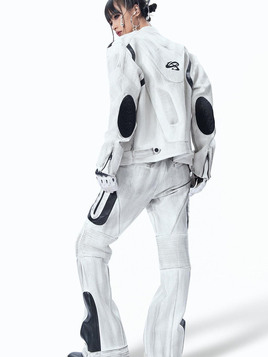 MOGONGSHE White Distressed Techwear Biker Oversized Street Women's Leather Jackets