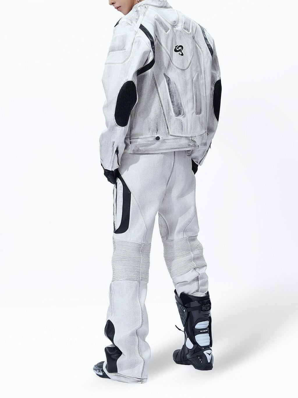 MOGONGSHE White Distressed Techwear Biker Oversized Street Women's Leather Jackets