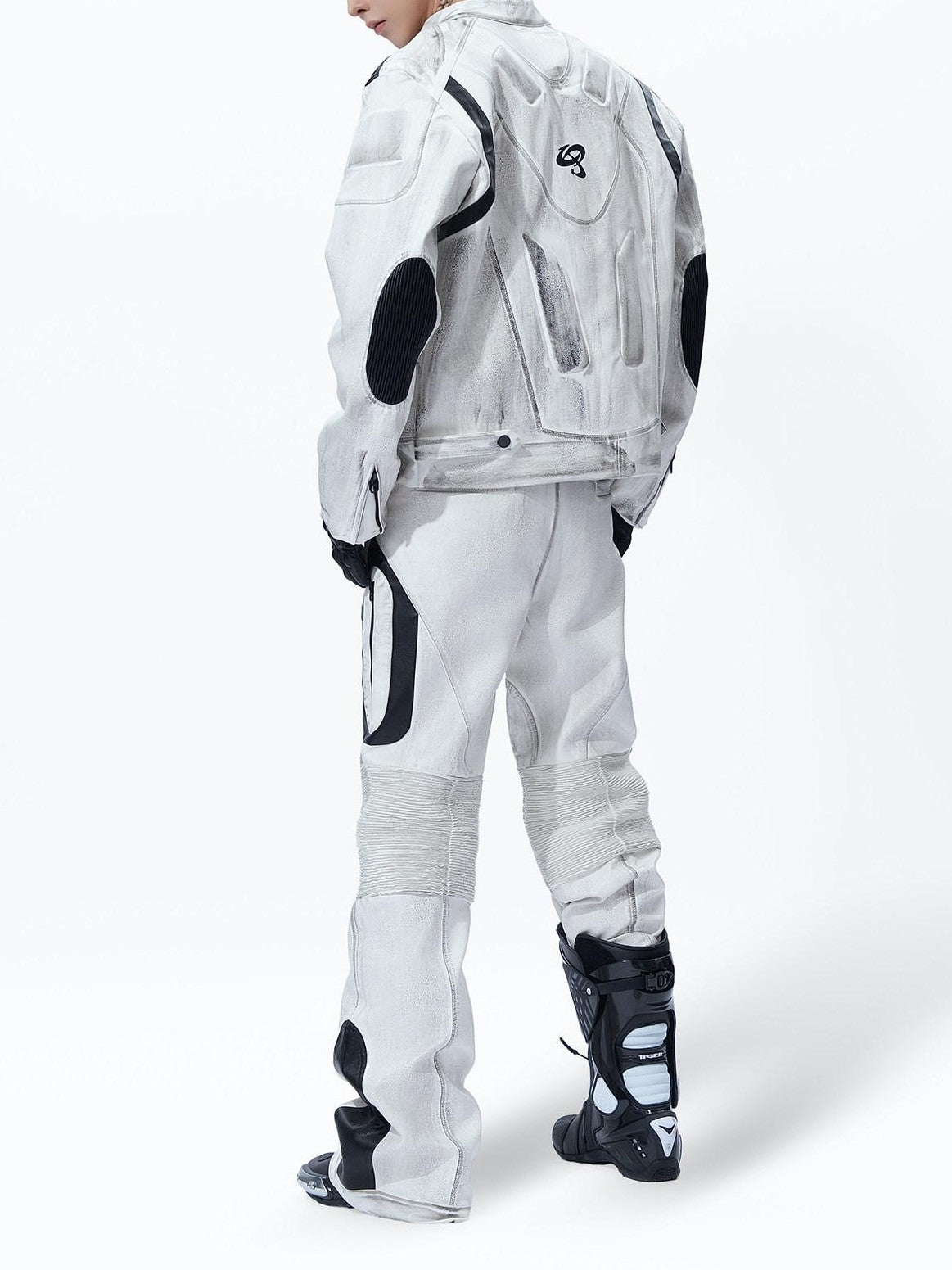 MOGONGSHE White Distressed Techwear Biker Oversized Street Women's Leather Jackets