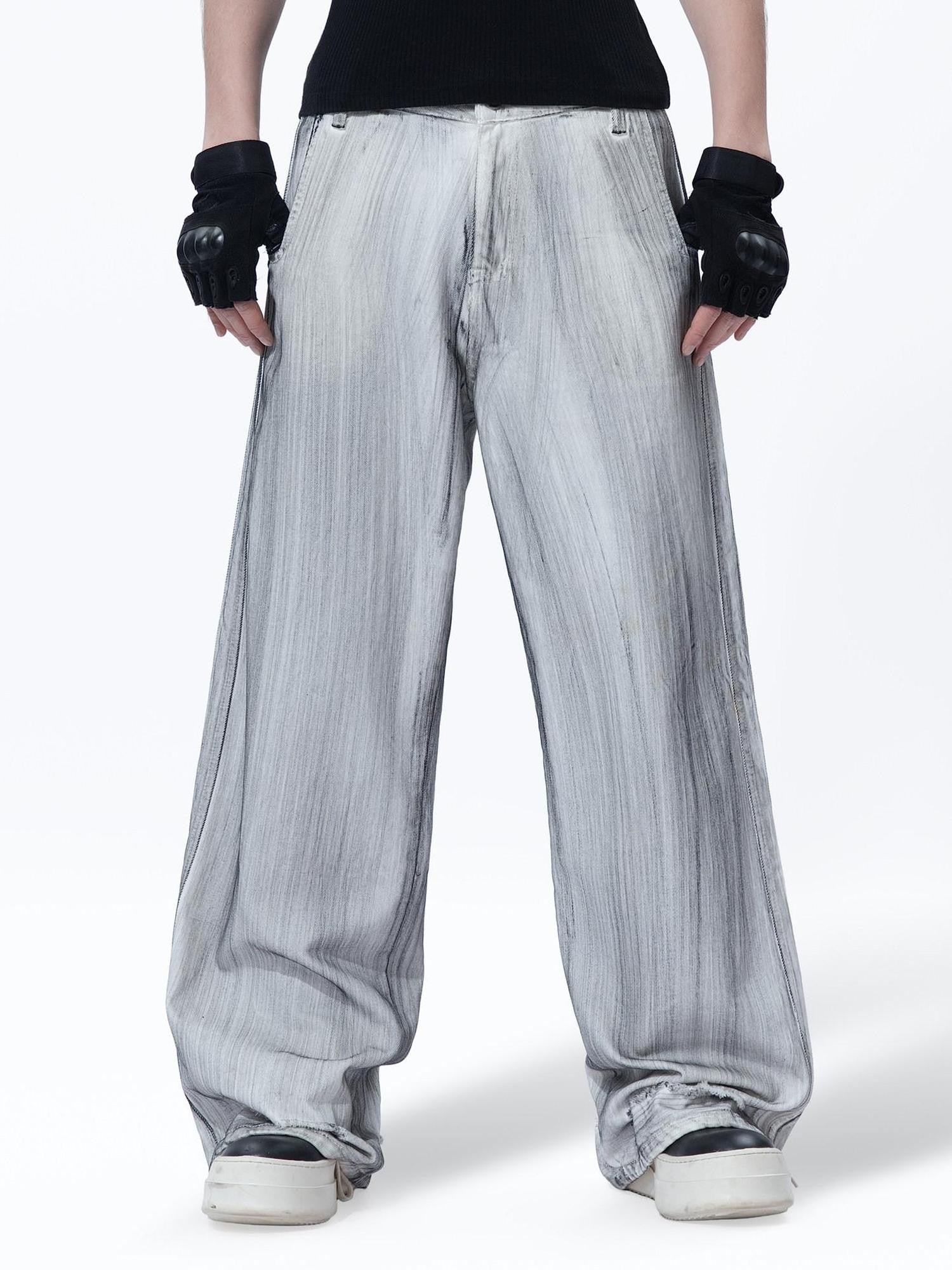 MOGONGSHE White Hiphop Street Distressed Washed Baggy Bf Women's Denim Wide-leg Jeans