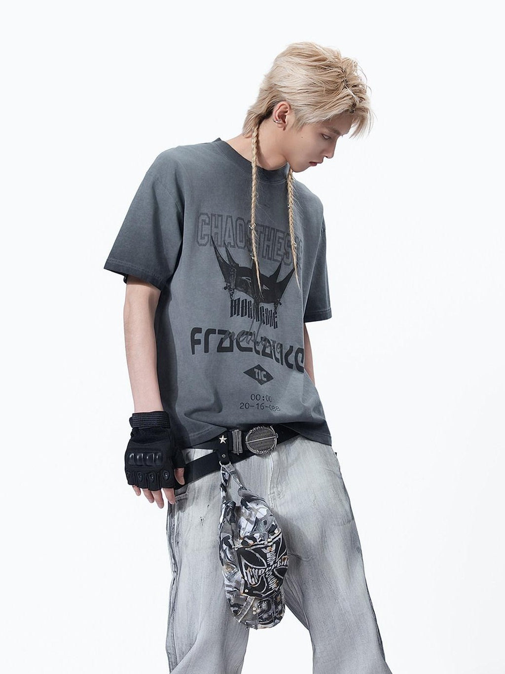 MOGONGSHE White Hiphop Street Distressed Washed Baggy Bf Women's Denim Wide-leg Jeans