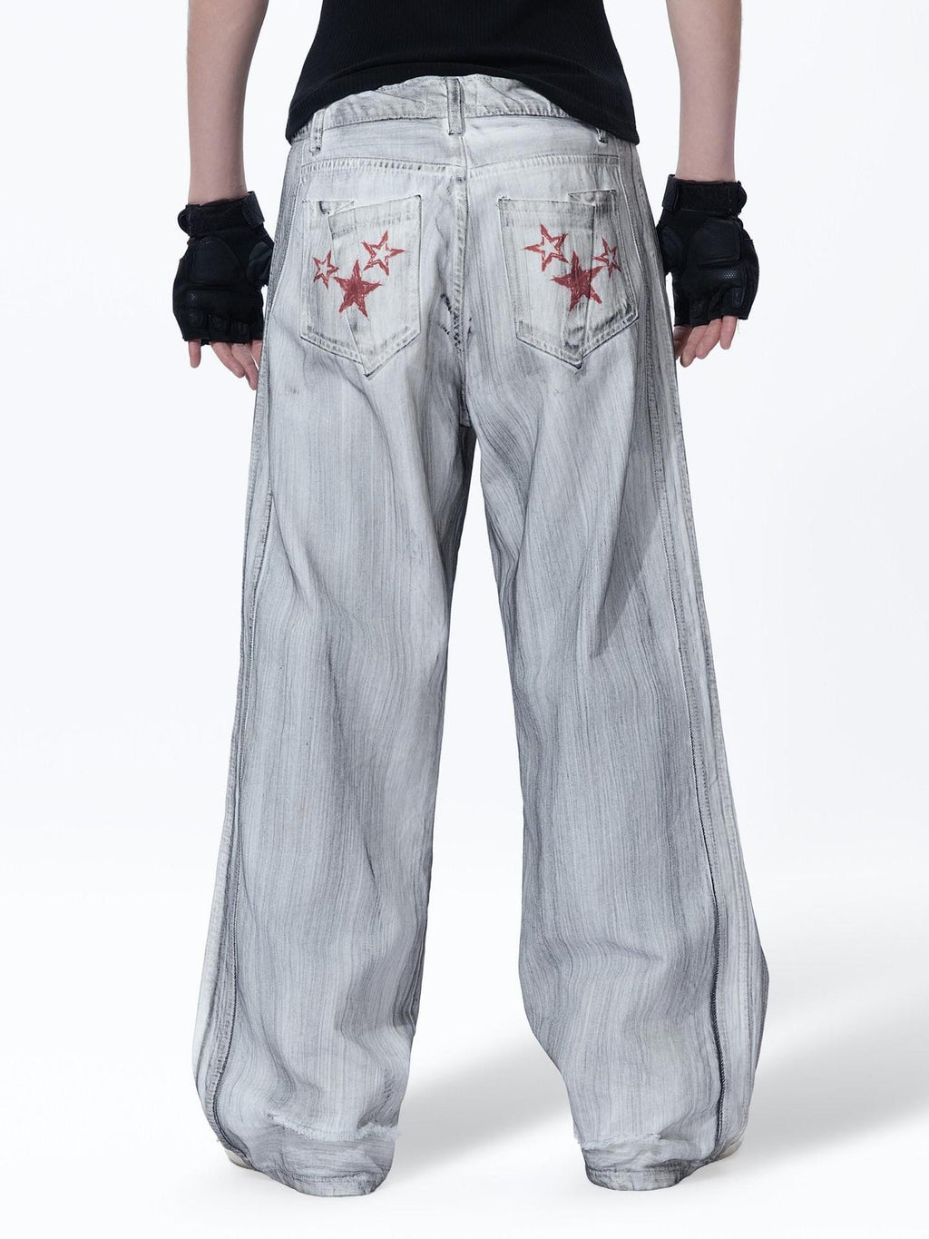 MOGONGSHE White Hiphop Street Distressed Washed Baggy Bf Women's Denim Wide-leg Jeans