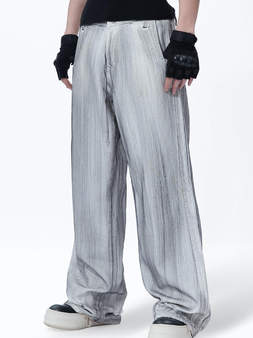 MOGONGSHE White Hiphop Street Distressed Washed Baggy Bf Women's Denim Wide-leg Jeans