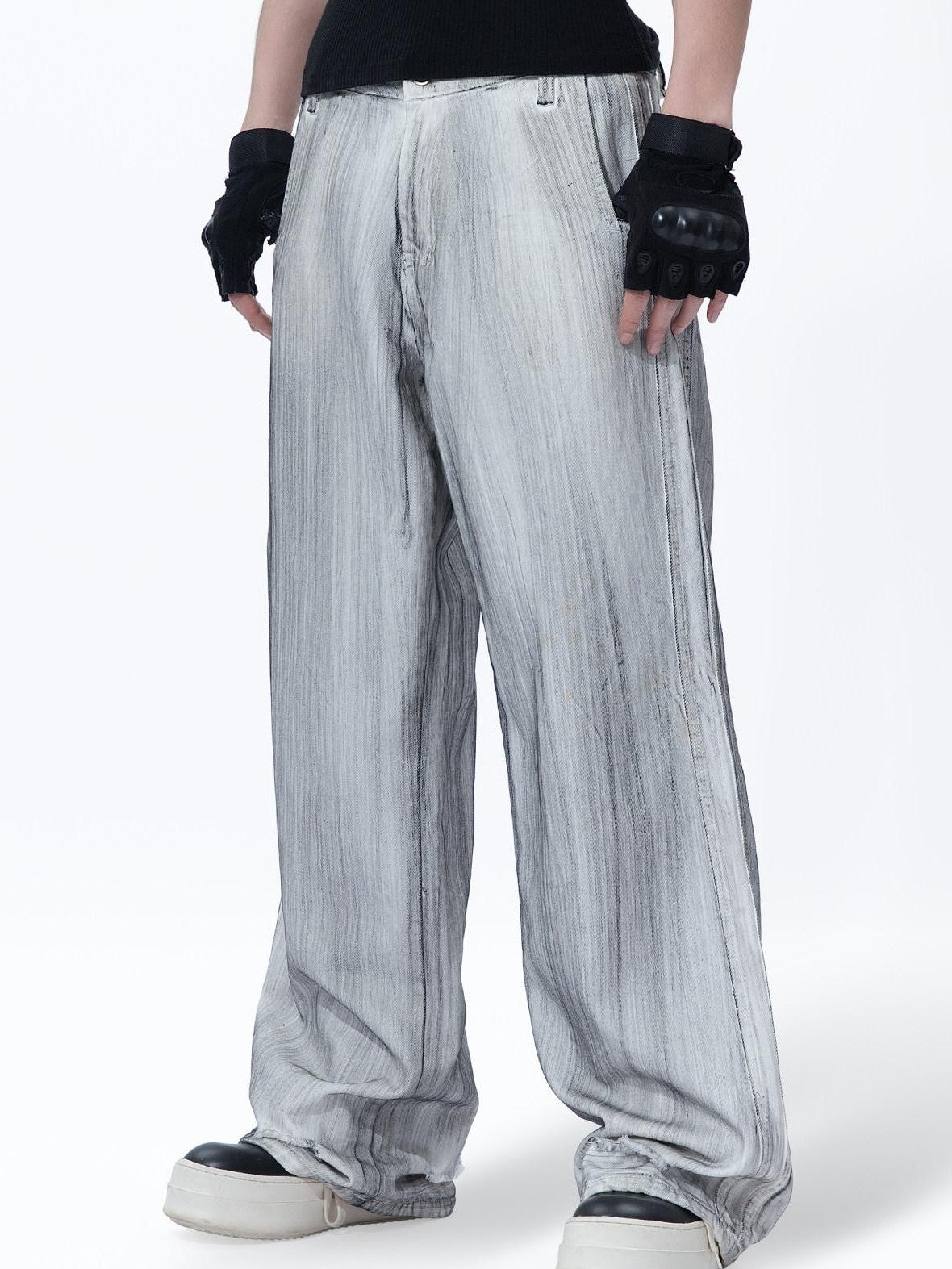 MOGONGSHE White Hiphop Street Distressed Washed Baggy Bf Women's Denim Wide-leg Jeans