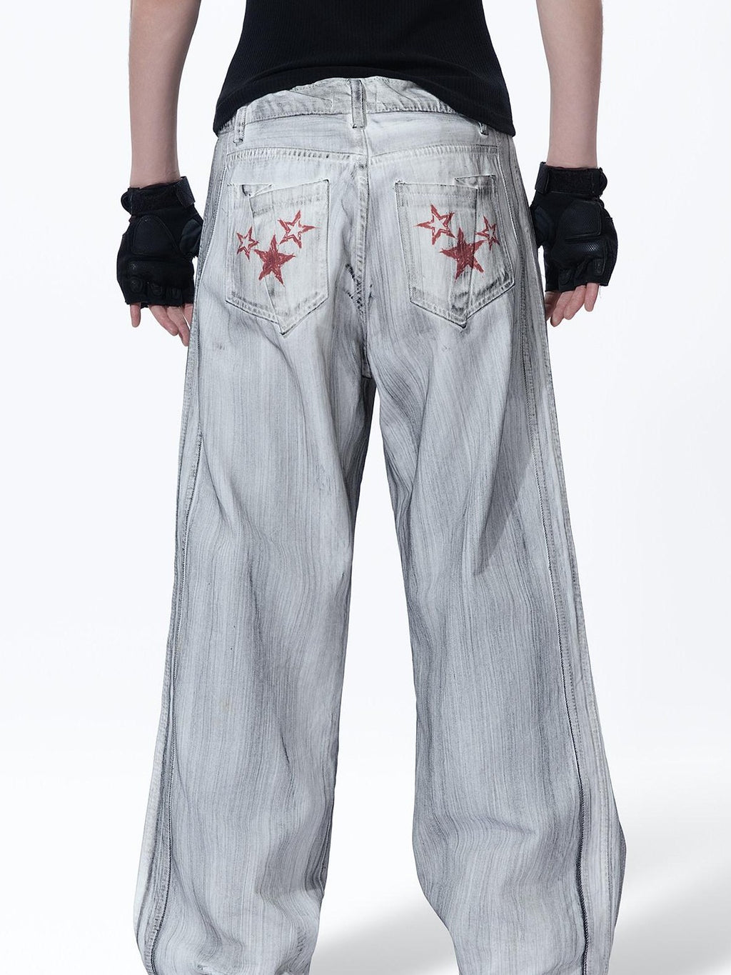 MOGONGSHE White Hiphop Street Distressed Washed Baggy Bf Women's Denim Wide-leg Jeans