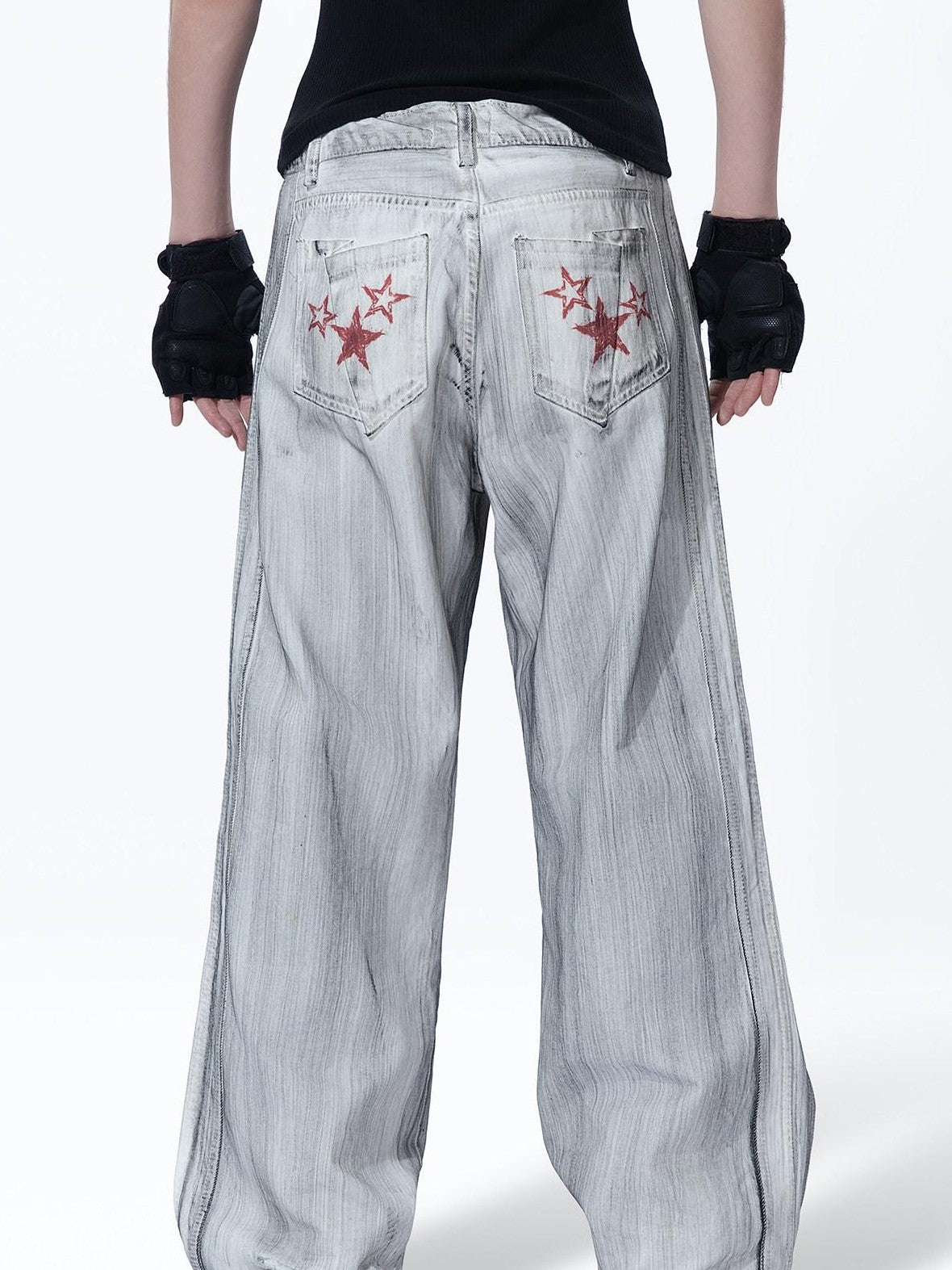 MOGONGSHE White Hiphop Street Distressed Washed Baggy Bf Women's Denim Wide-leg Jeans