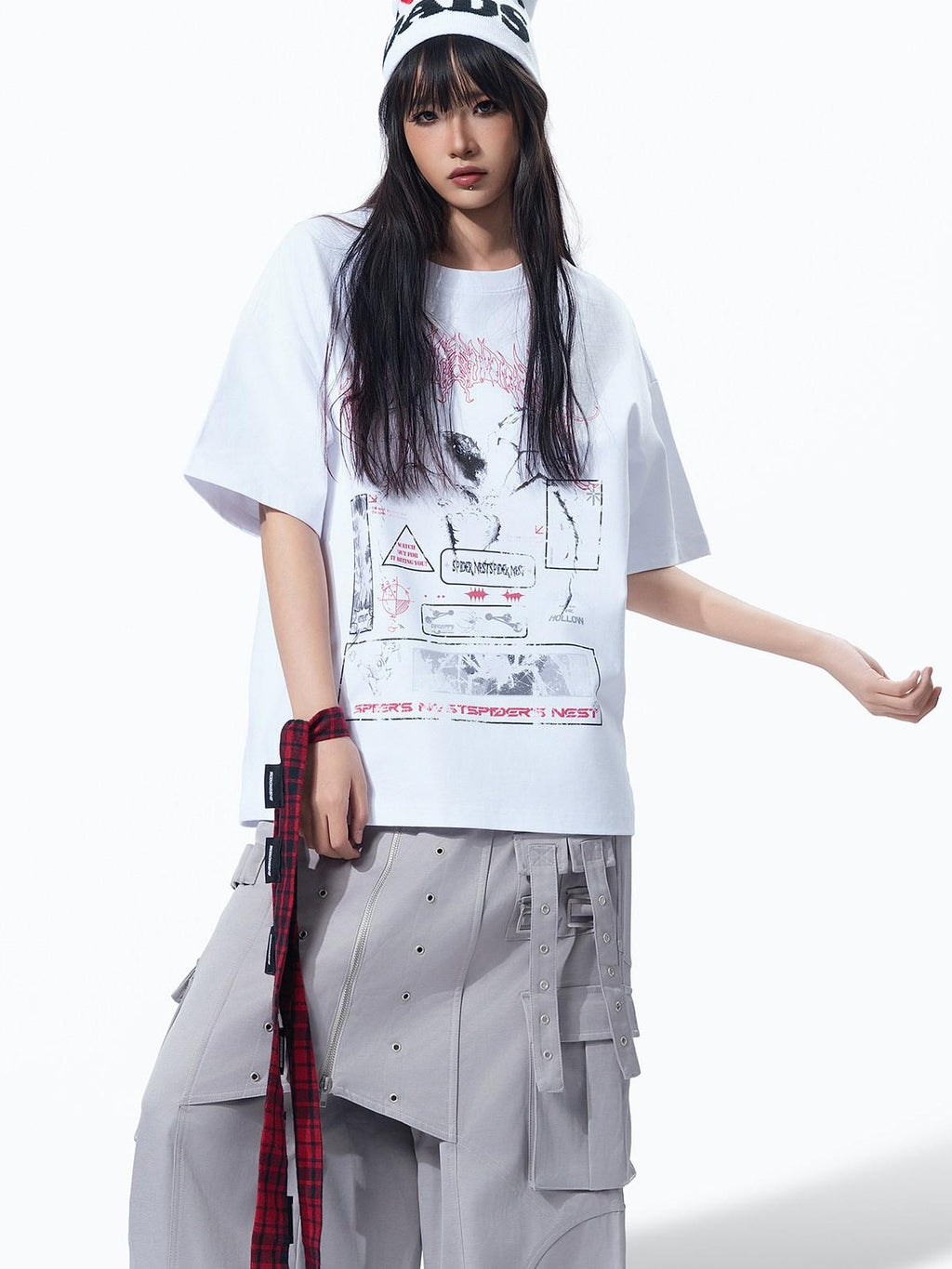 MOGONGSHE White Printed Vintage American Street Relaxed Fit Women's Short Sleeve T-shirts