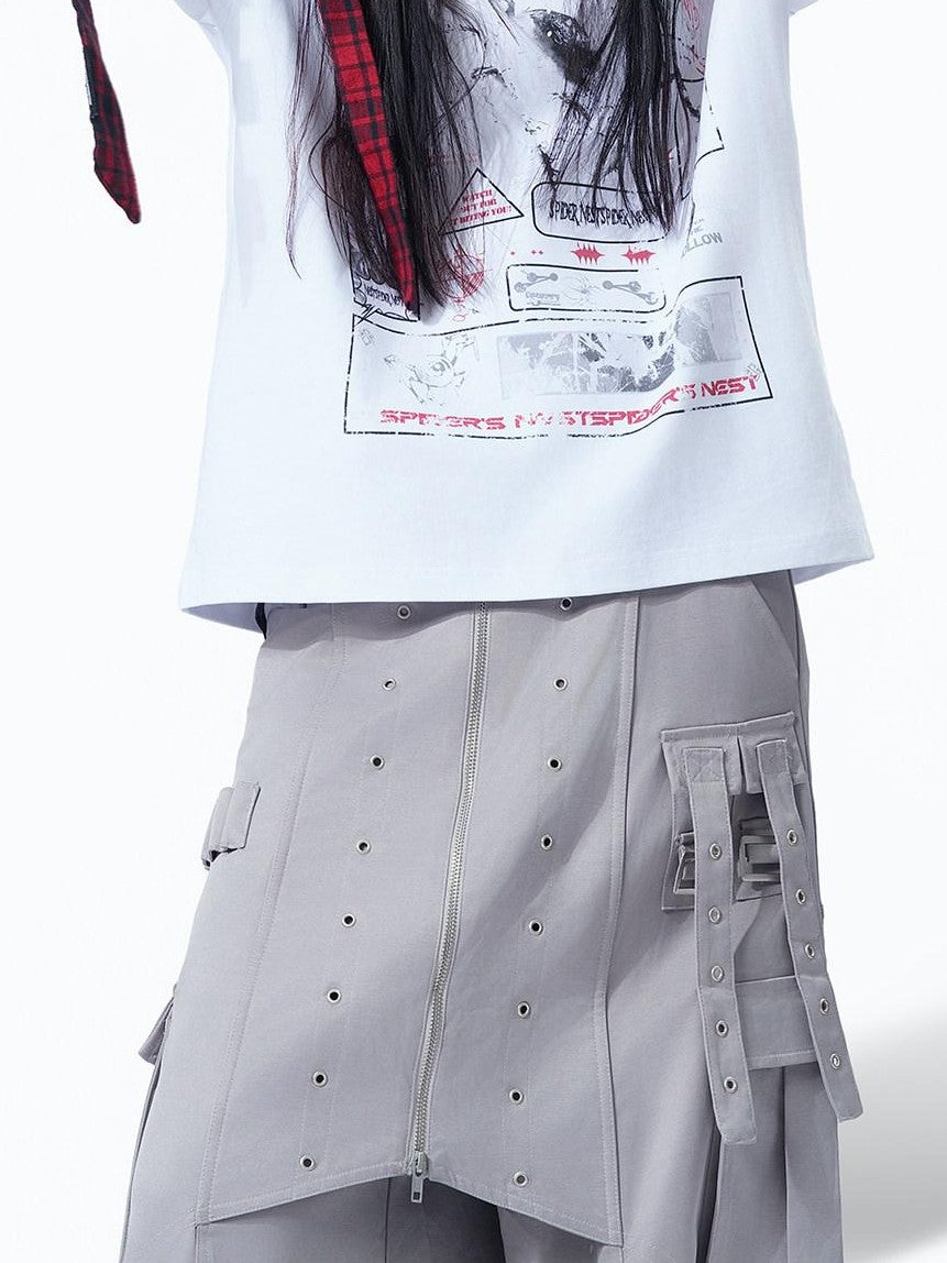 MOGONGSHE White Printed Vintage American Street Relaxed Fit Women's Short Sleeve T-shirts