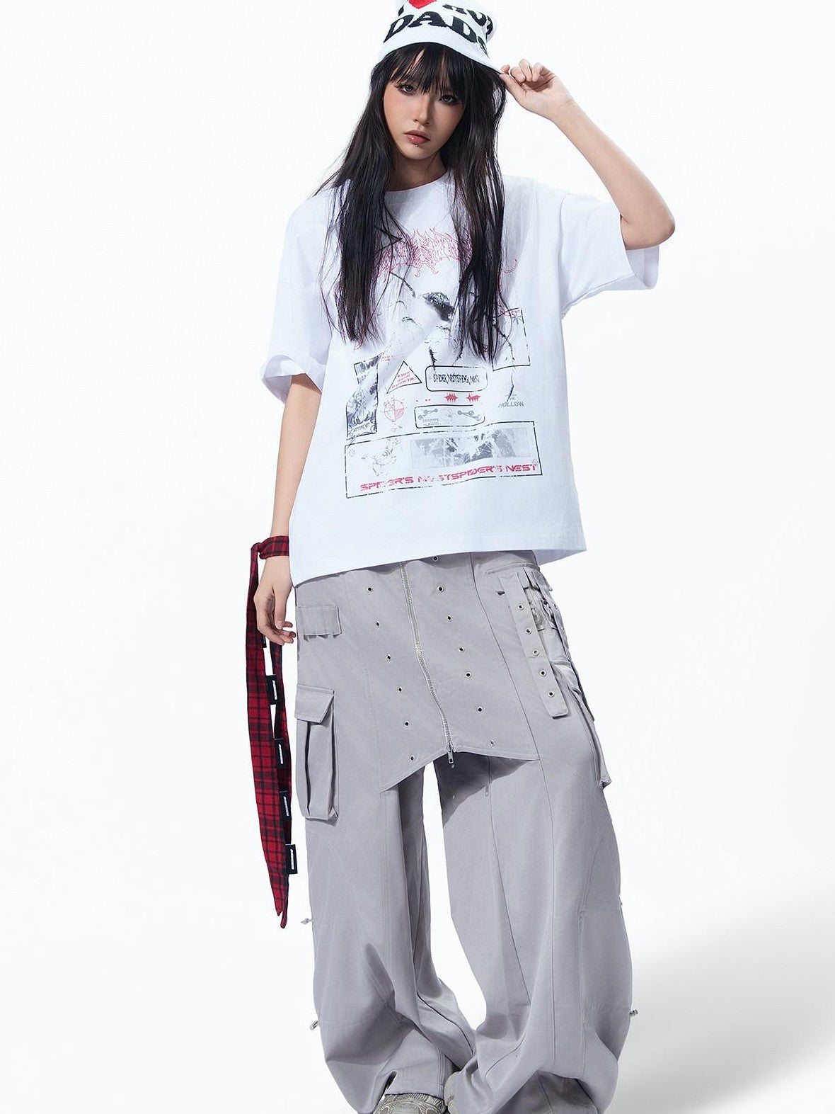 MOGONGSHE White Printed Vintage American Street Relaxed Fit Women's Short Sleeve T-shirts