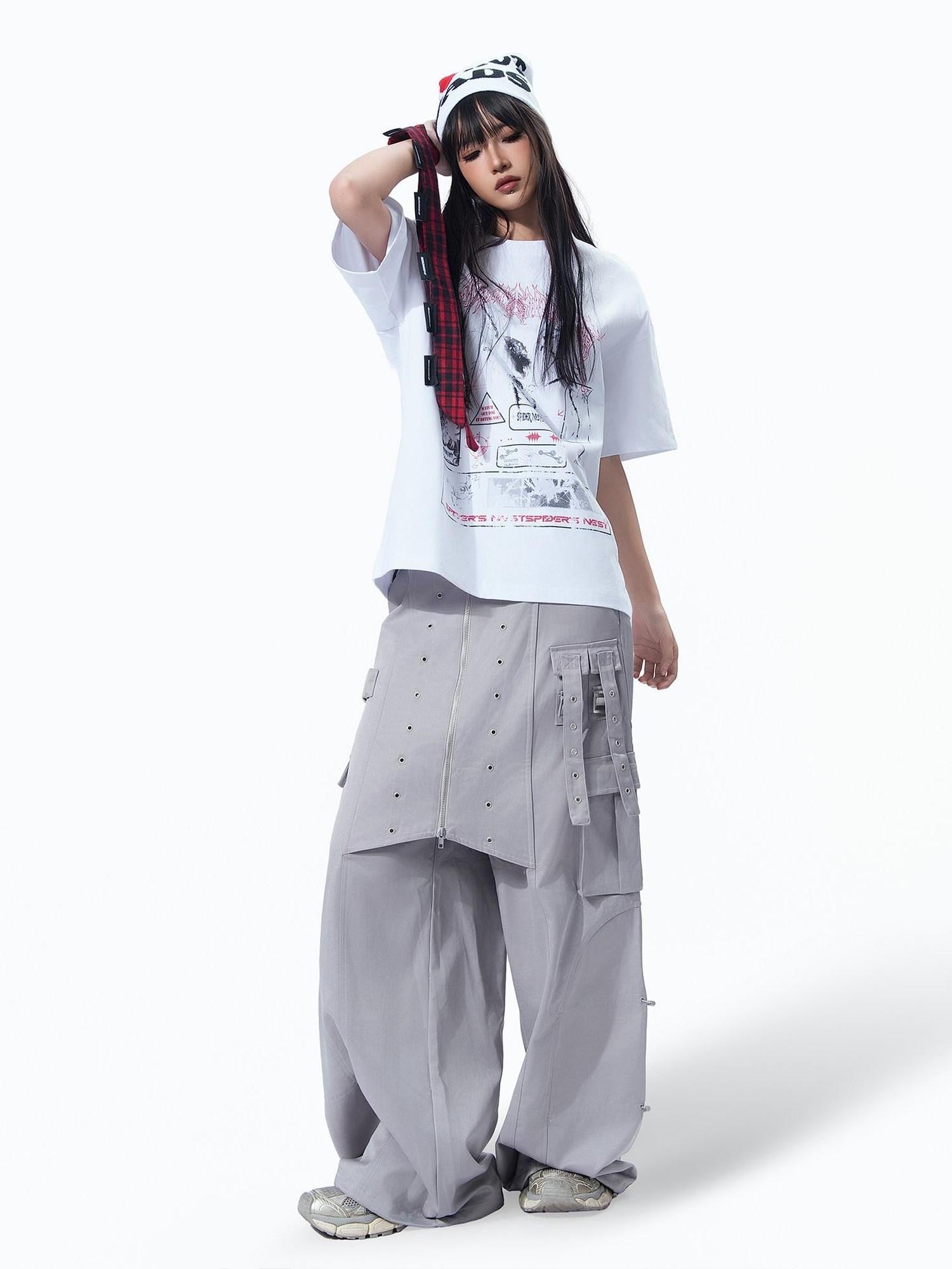 MOGONGSHE White Printed Vintage American Street Relaxed Fit Women's Short Sleeve T-shirts