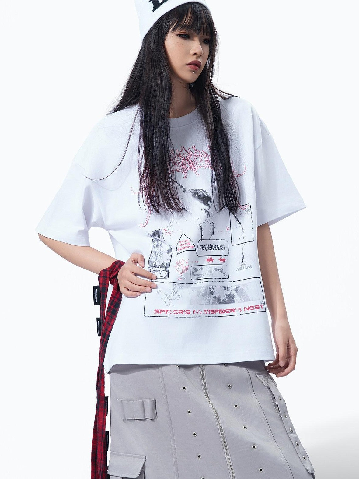 MOGONGSHE White Printed Vintage American Street Relaxed Fit Women's Short Sleeve T-shirts