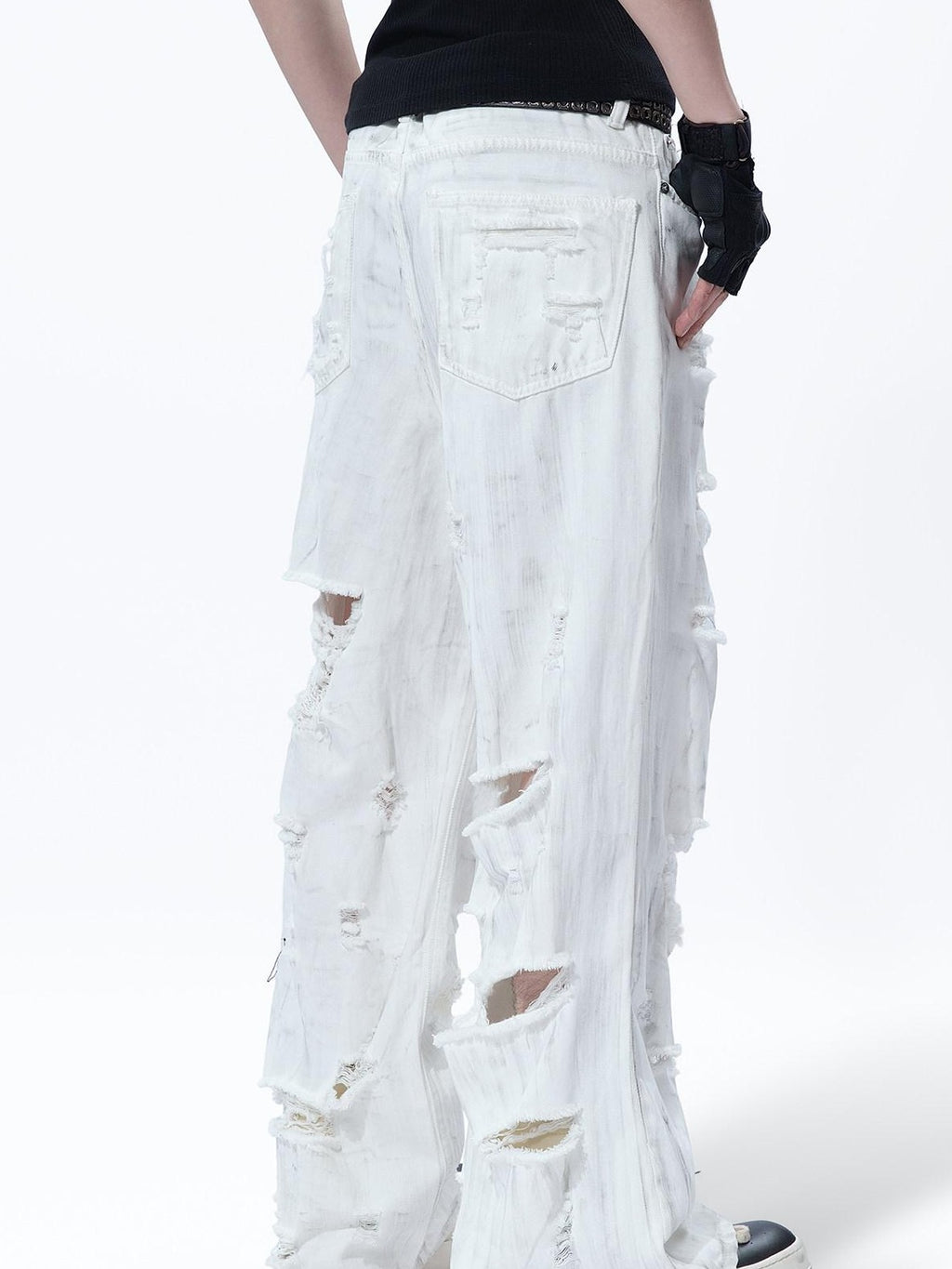 MOGONGSHE White Washed Big Ripped Relaxed Women's Denim Distressed Jeans