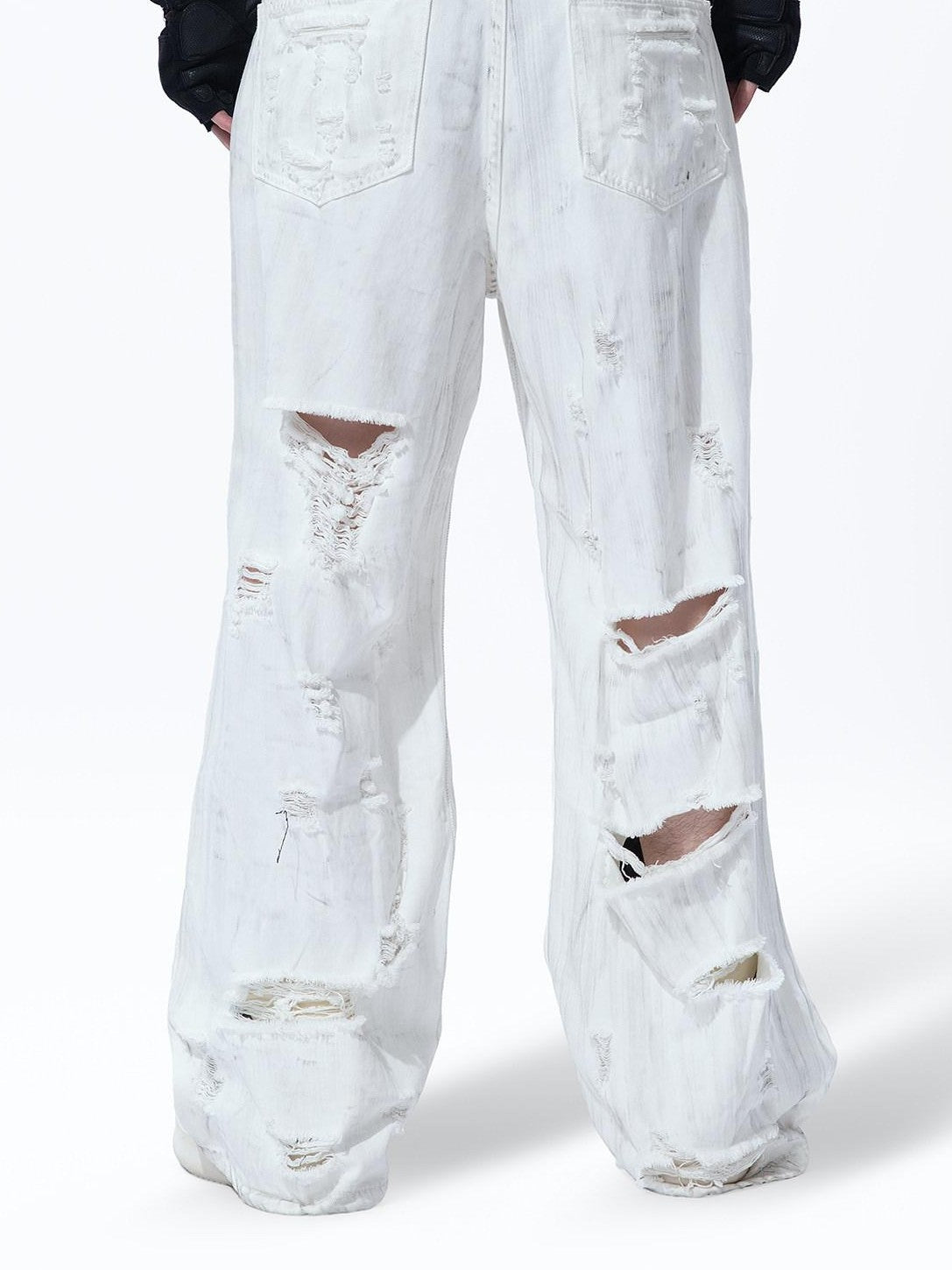 MOGONGSHE White Washed Big Ripped Relaxed Women's Denim Distressed Jeans