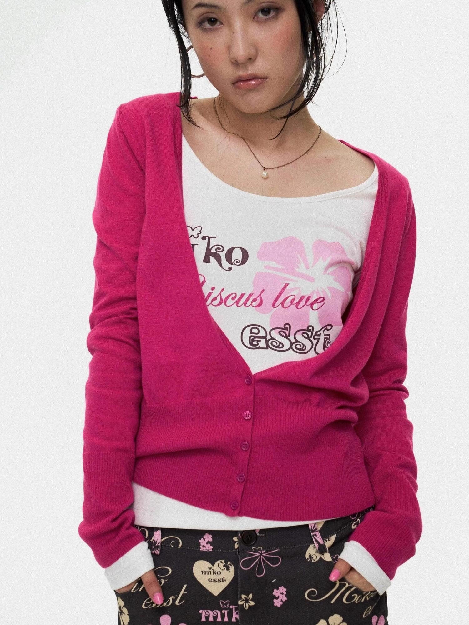 Miko esst Antique Rose V-neck Layered Vintage Women's Wool Blend Cardigans