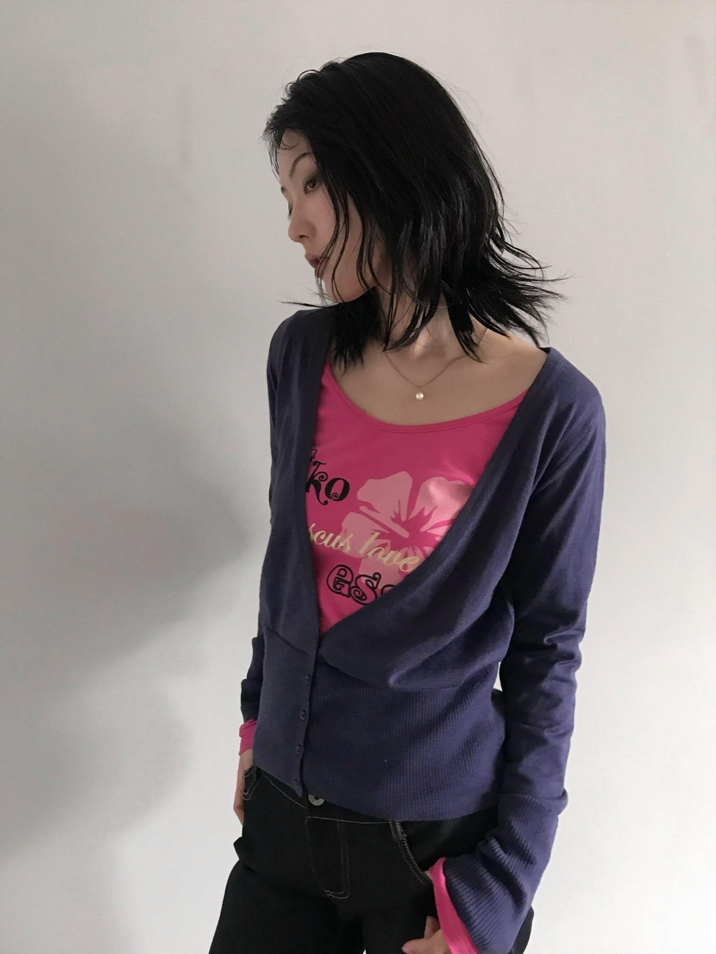 Miko esst Antique Rose V-neck Layered Vintage Women's Wool Blend Cardigans