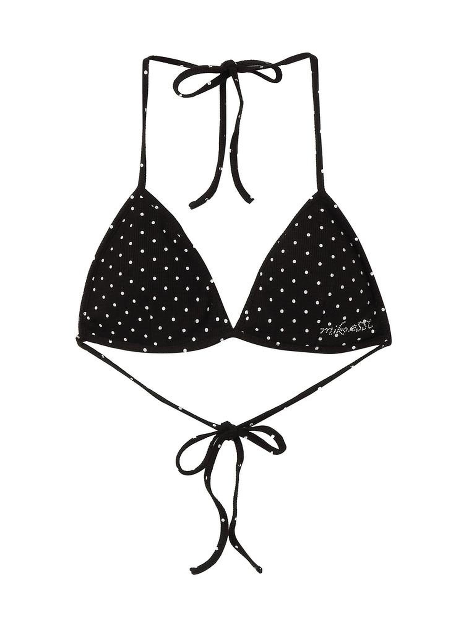Miko esst Black Polka Dot Rhinestone Halter Tie Triangle Cup Women's Cotton String Bikinis