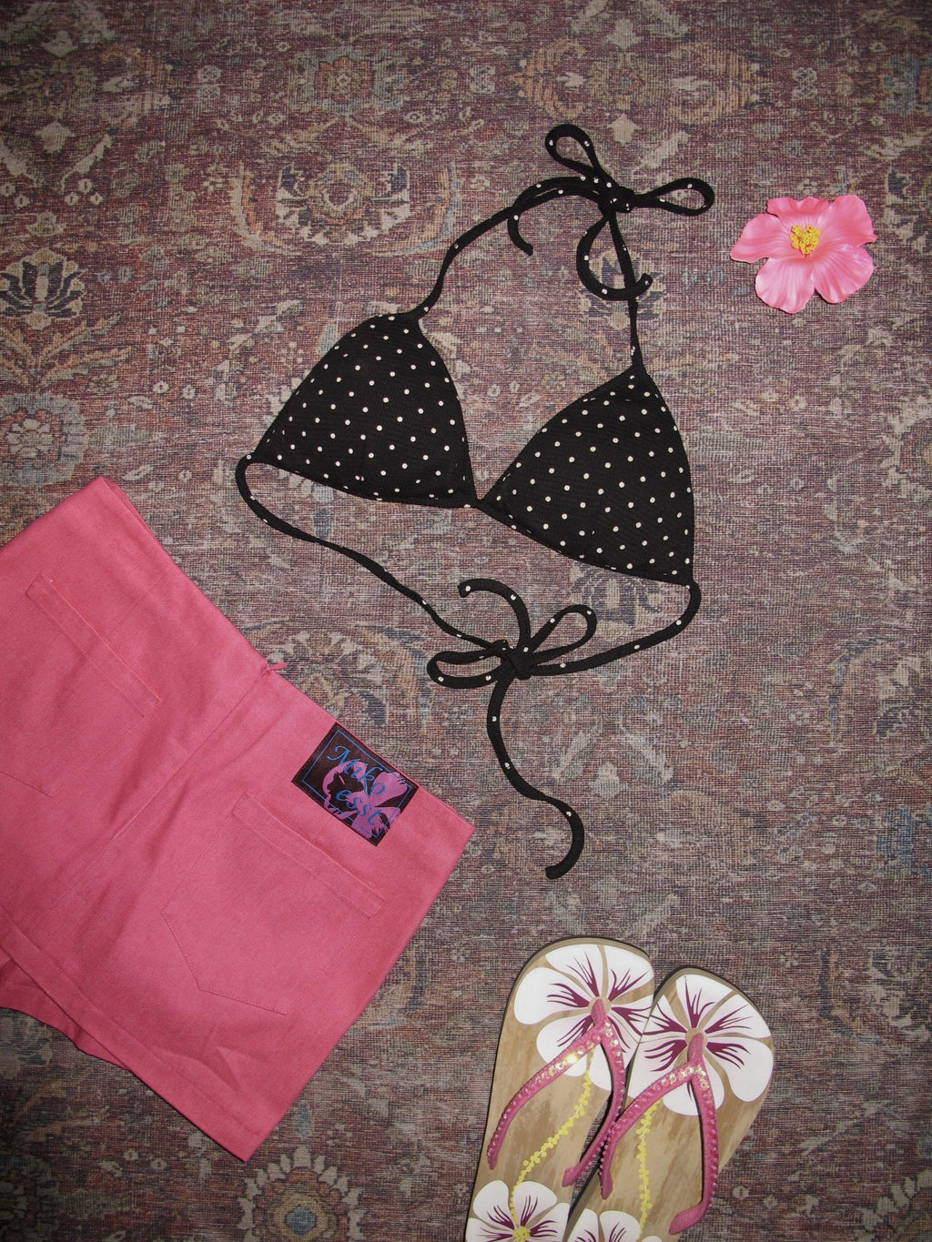 Miko esst Black Polka Dot Rhinestone Halter Tie Triangle Cup Women's Cotton String Bikinis