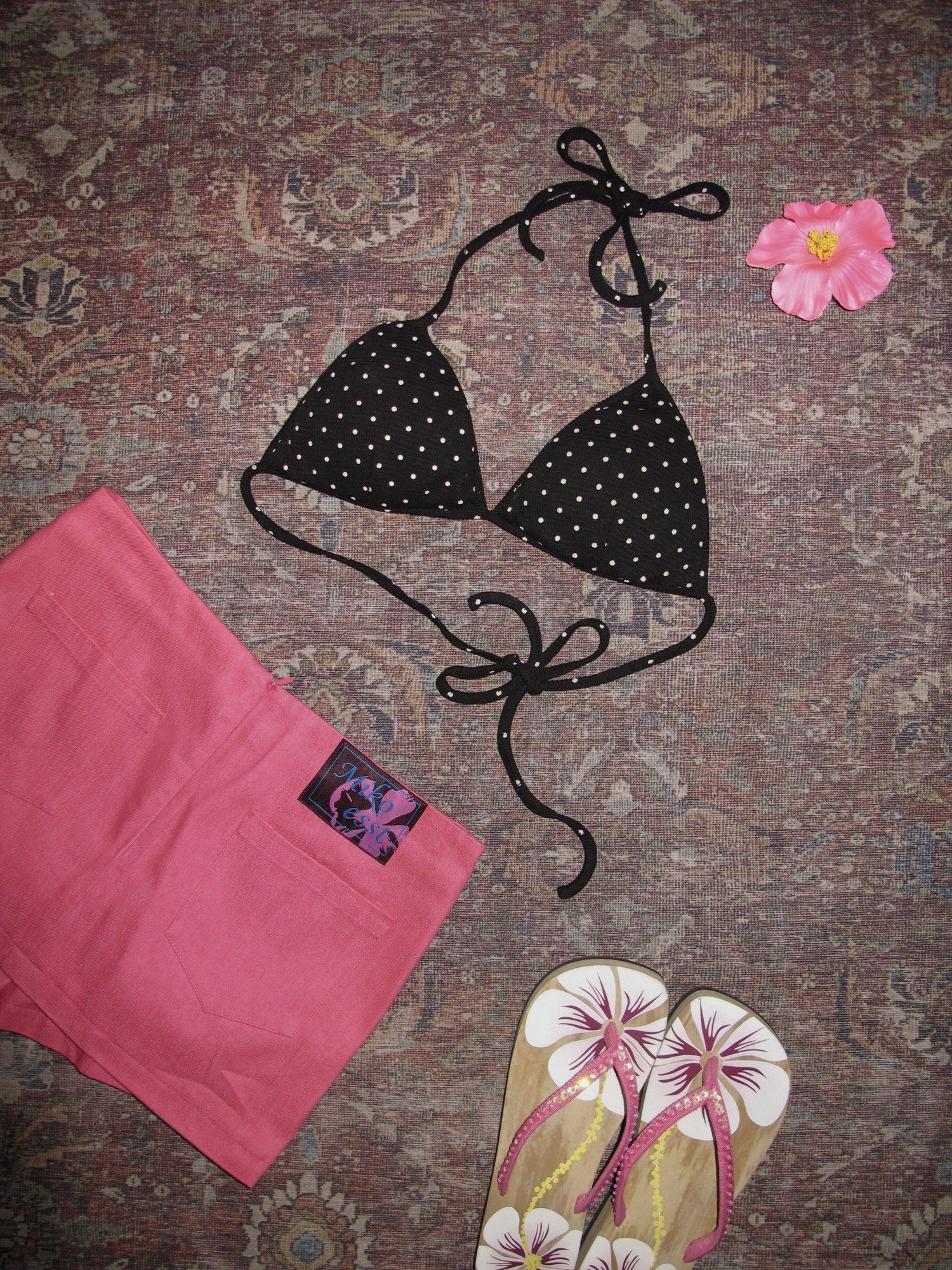 Miko esst Black Polka Dot Rhinestone Halter Tie Triangle Cup Women's Cotton String Bikinis