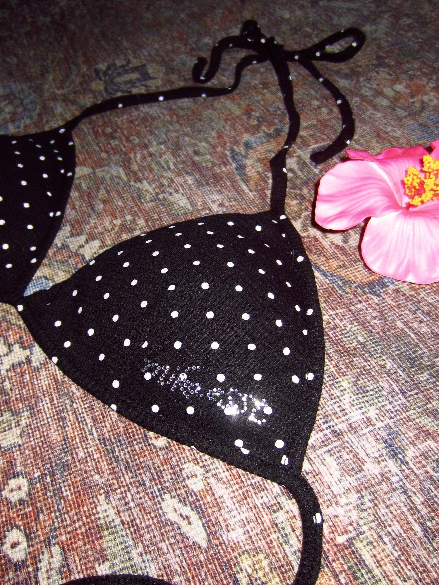 Miko esst Black Polka Dot Rhinestone Halter Tie Triangle Cup Women's Cotton String Bikinis