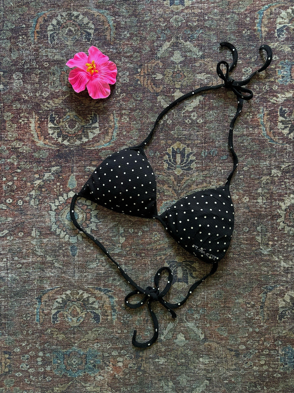 Miko esst Black Polka Dot Rhinestone Halter Tie Triangle Cup Women's Cotton String Bikinis