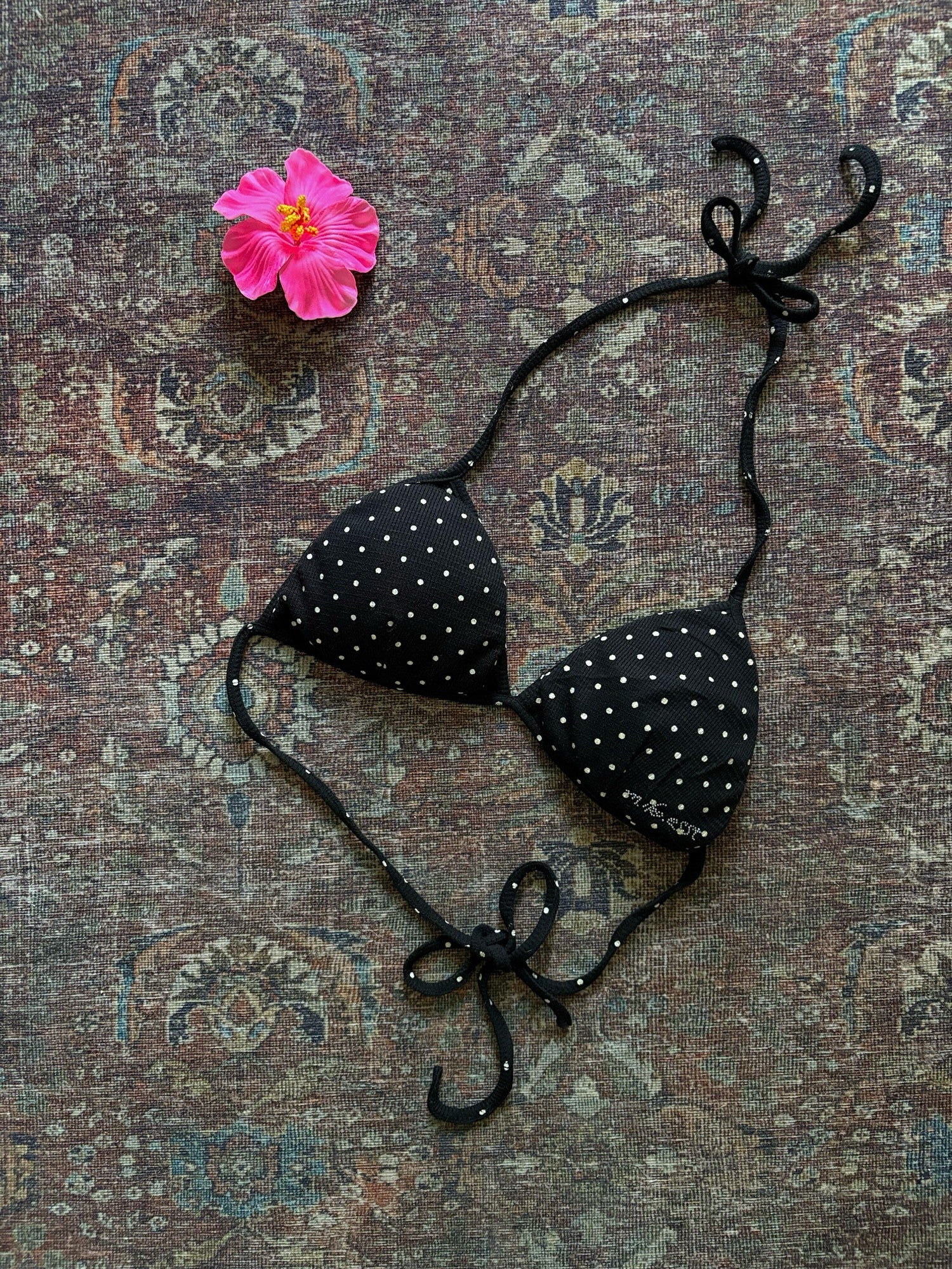 Miko esst Black Polka Dot Rhinestone Halter Tie Triangle Cup Women's Cotton String Bikinis
