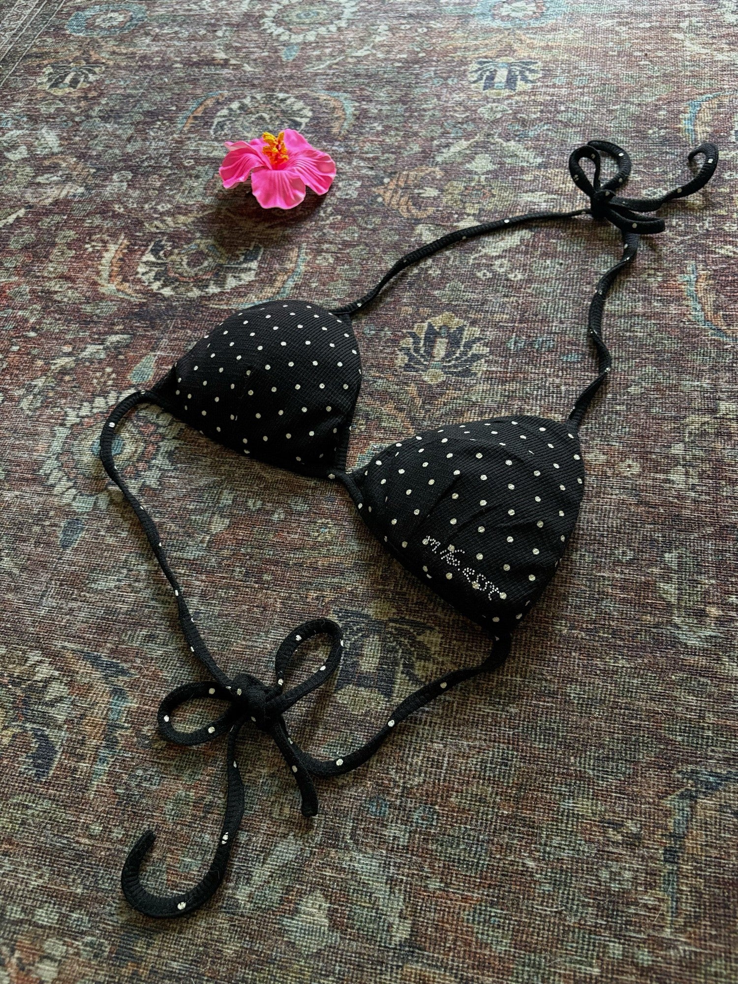 Miko esst Black Polka Dot Rhinestone Halter Tie Triangle Cup Women's Cotton String Bikinis