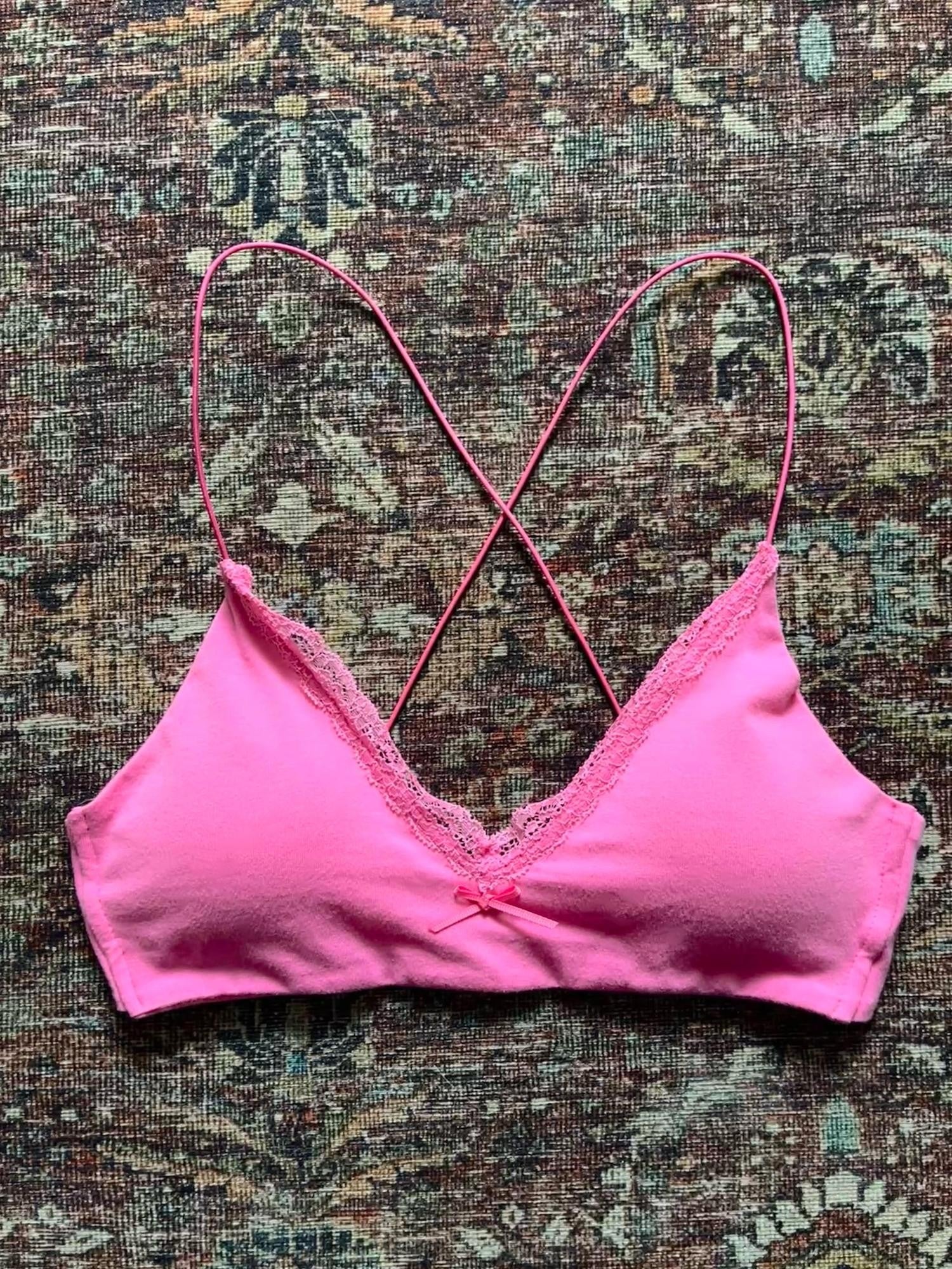 Miko esst Bubblegum Pink Lace Bow Strappy Back Layered Thin Pad Women's String Bikinis