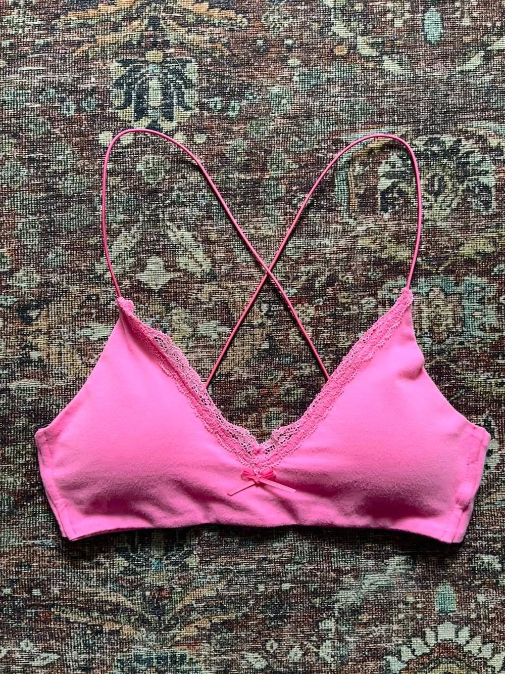 Miko esst Bubblegum Pink Lace Bow Strappy Back Layered Thin Pad Women's String Bikinis