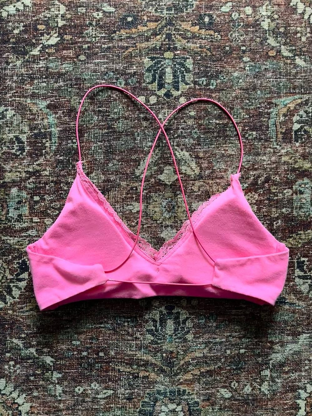 Miko esst Bubblegum Pink Lace Bow Strappy Back Layered Thin Pad Women's String Bikinis