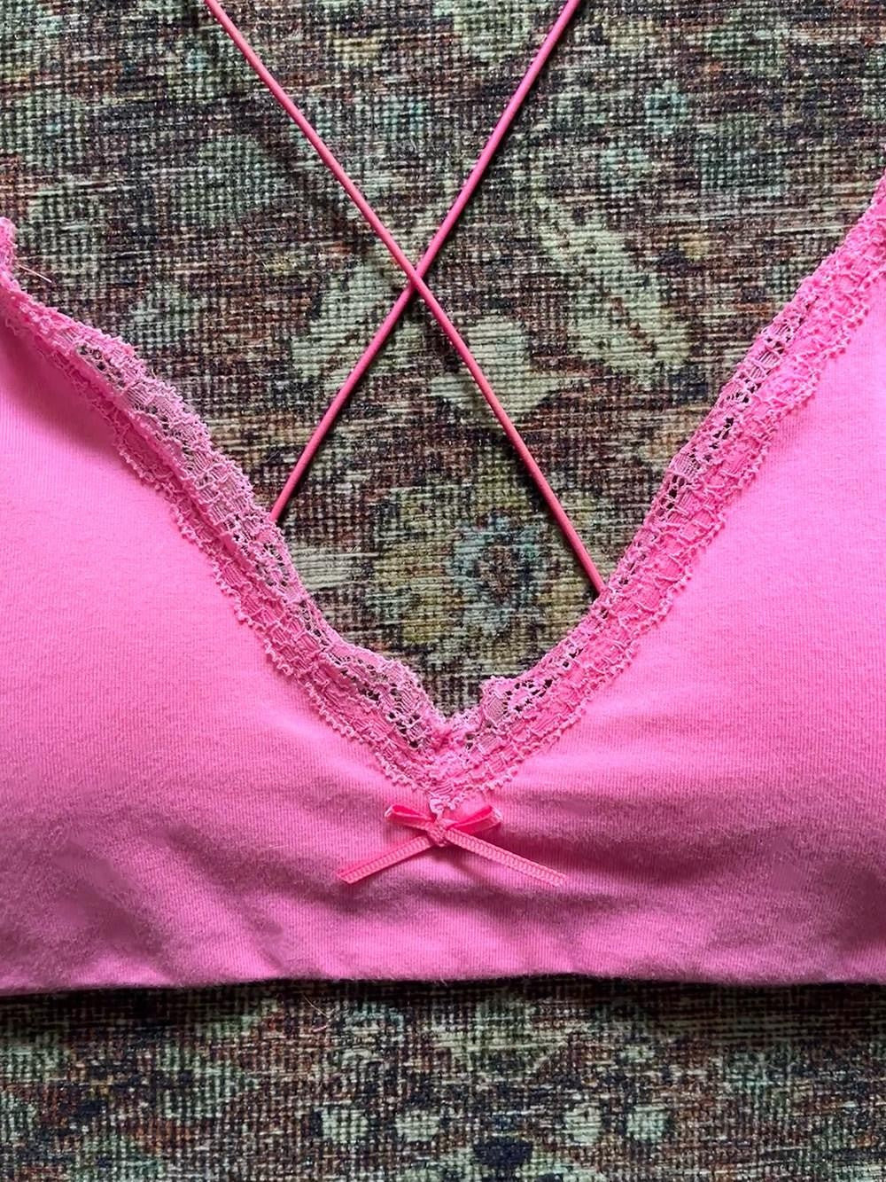 Miko esst Bubblegum Pink Lace Bow Strappy Back Layered Thin Pad Women's String Bikinis